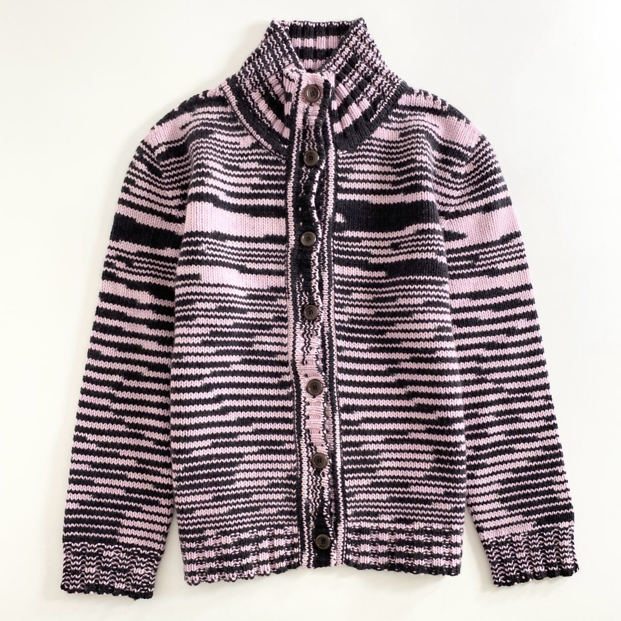 2d22 【美品】 伊製 MISSONI ミッソーニ ミドルゲージ カシミヤ100%ニット カシミヤカーディガン 46 ピンク/ブラック レディース 婦人服