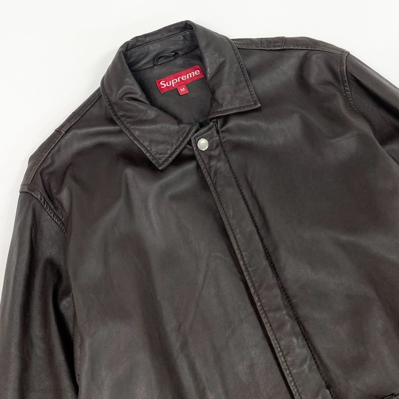 21f17 SUPREME シュプリーム 07AW Leather Bomber Jacket レザーボンバージャケット ブルゾン 裏地チェック OLD VINTAGE ヴィンテージ M ブラウン 本革