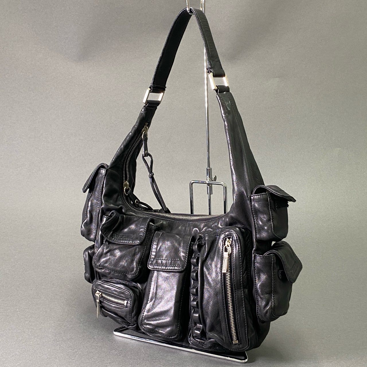 Af11 【Archive】JIL SANDER ジルサンダー 2003 エディターズバッグ ショルダーバッグ ブラック レザー ユニセックス 鞄 Vintage Shoulder Bag