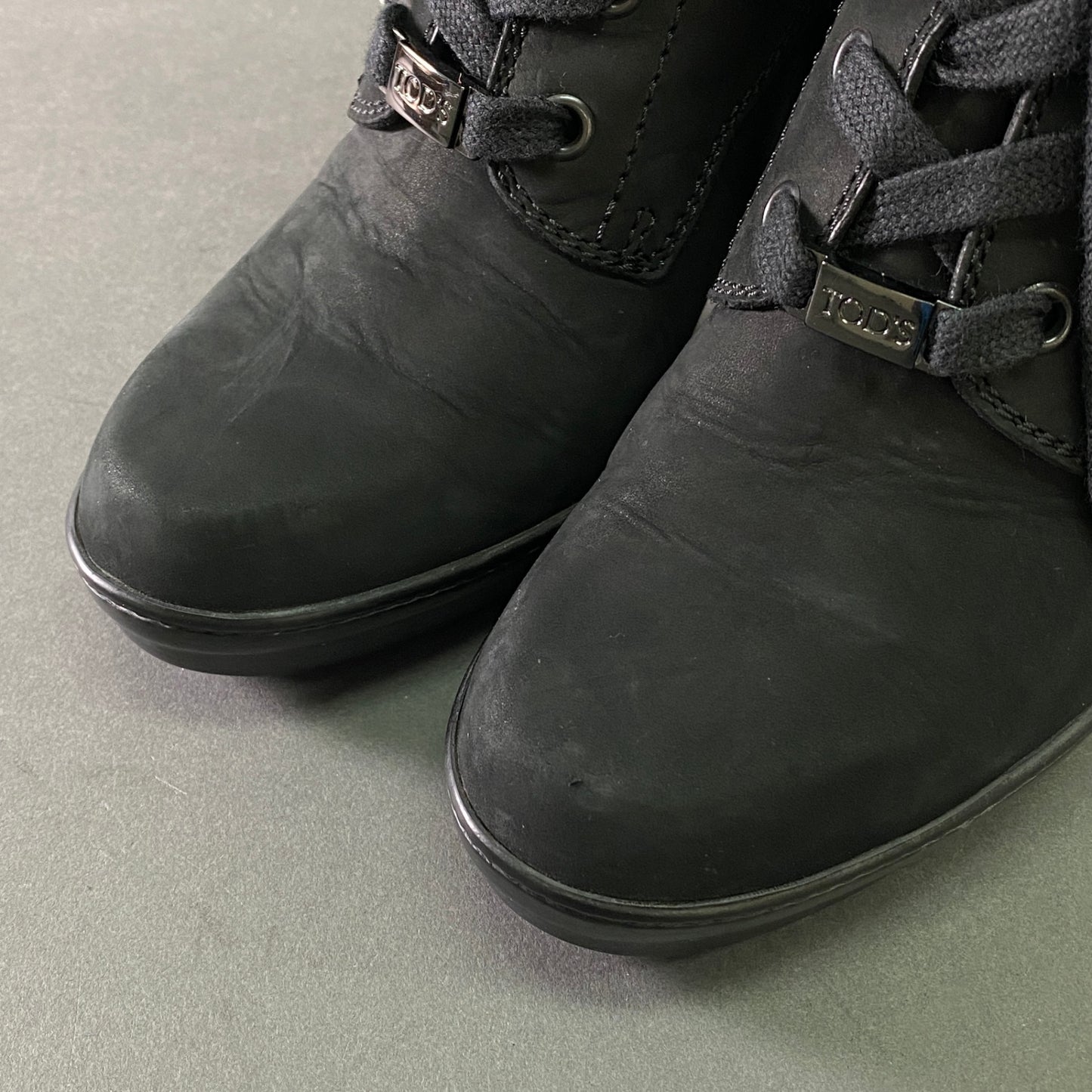 3l25 TOD'S トッズ レースアップ レザーヒールブーツ 36 1/2 ブラック Leather イタリア製 シューズ 靴