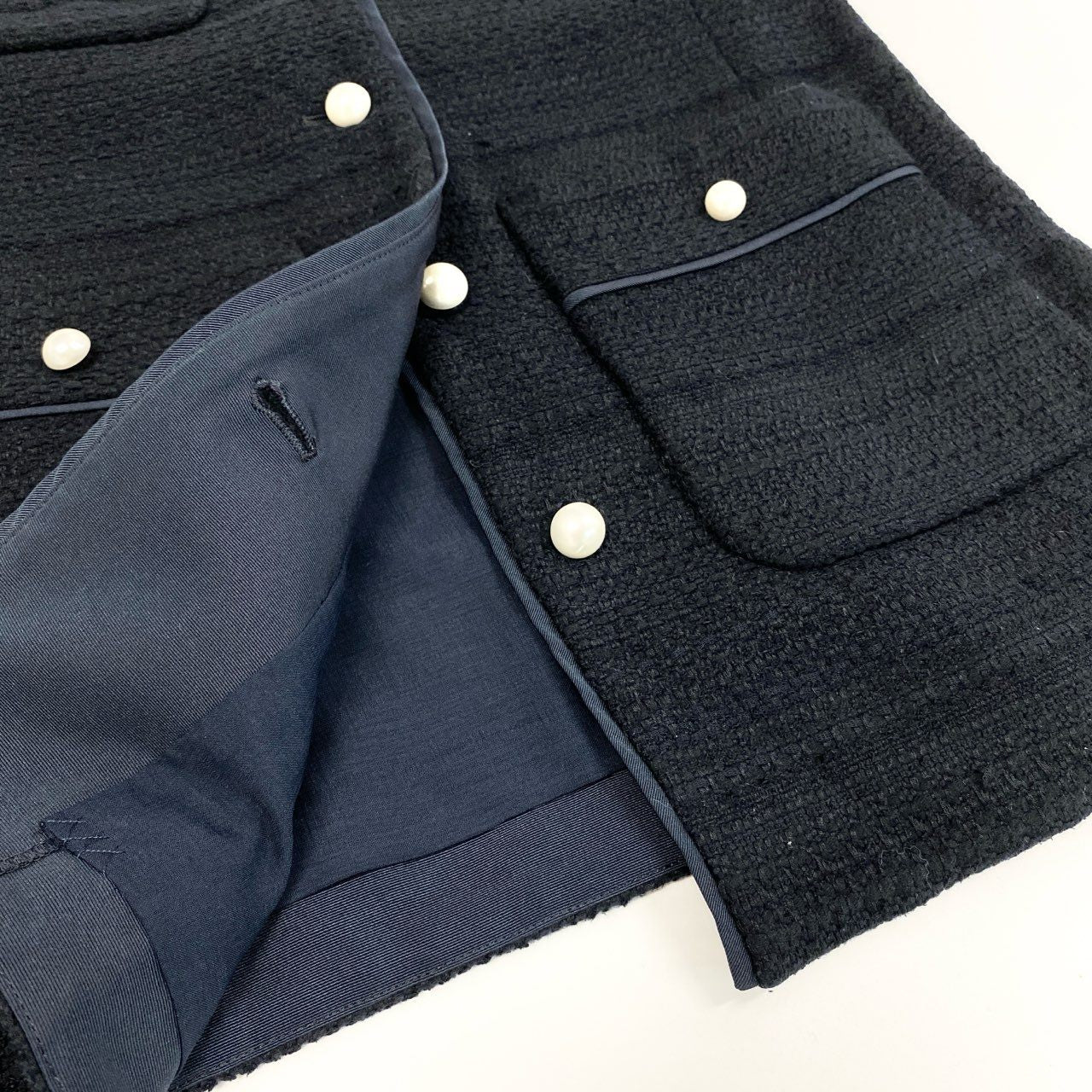 68g21 《美品》 ANAYI アナイ パールボタン ツイードベスト 34 ダークネイビー トップス 日本製 女性服