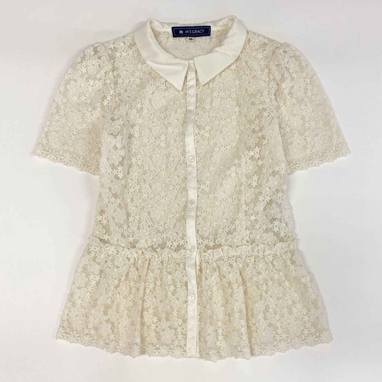 アイボリー レース 半袖シャツ