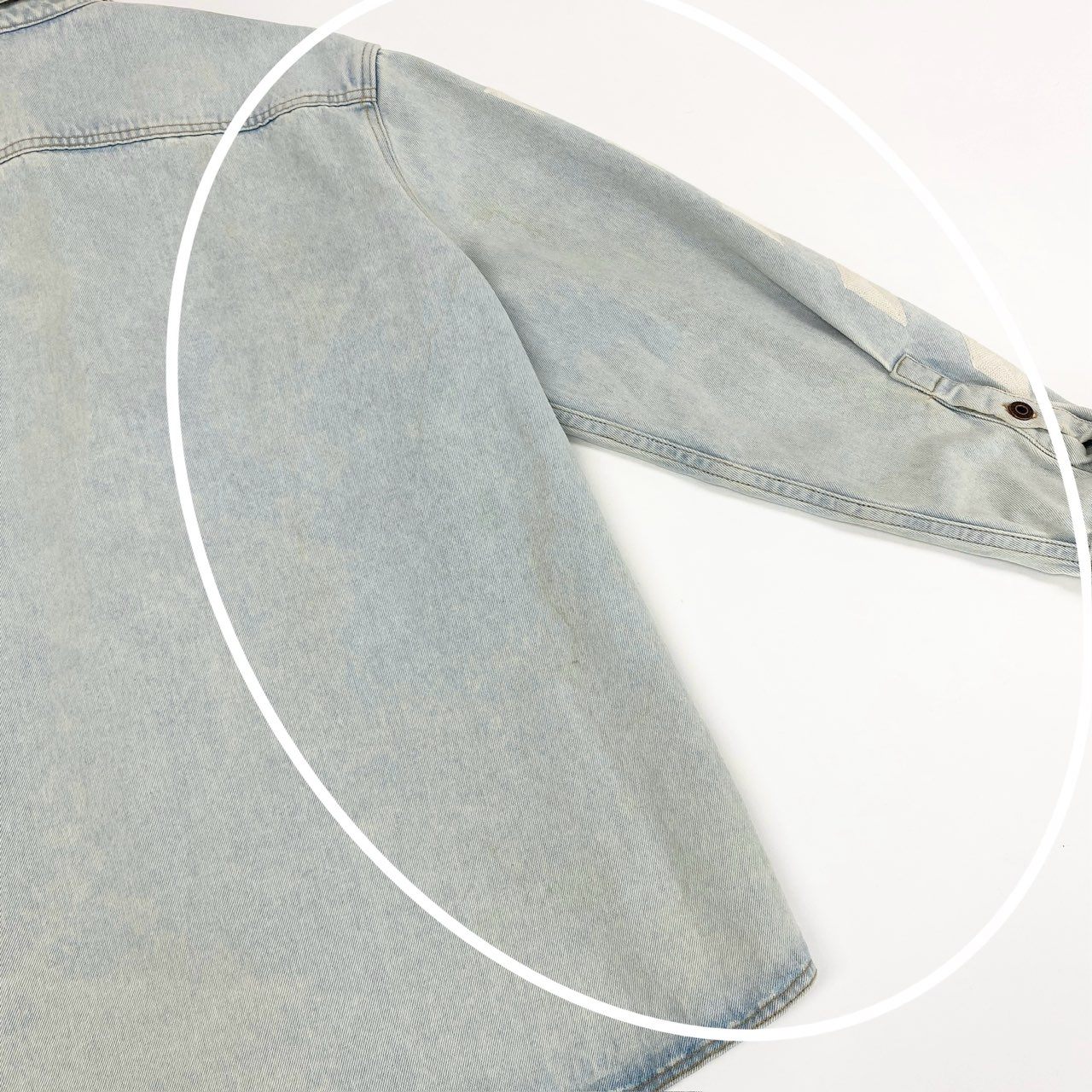 27a17 OFF-WHITE オフホワイト Diag Oversize Denim Shirt ダメージ加工 ロゴ オーバーサイズ デニム シャツ ジャケット OMYD017R20386018 M インディゴ デニム