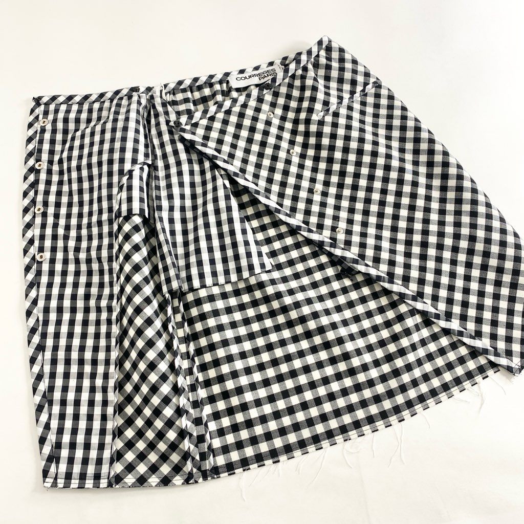 39b6 《美品》 近年モデル☆ COURREGES PARIS クレージュ パリス ギンガムチェック スカート 34 ブラック ホワイト JUPE イタリア製 タグ付き 春夏