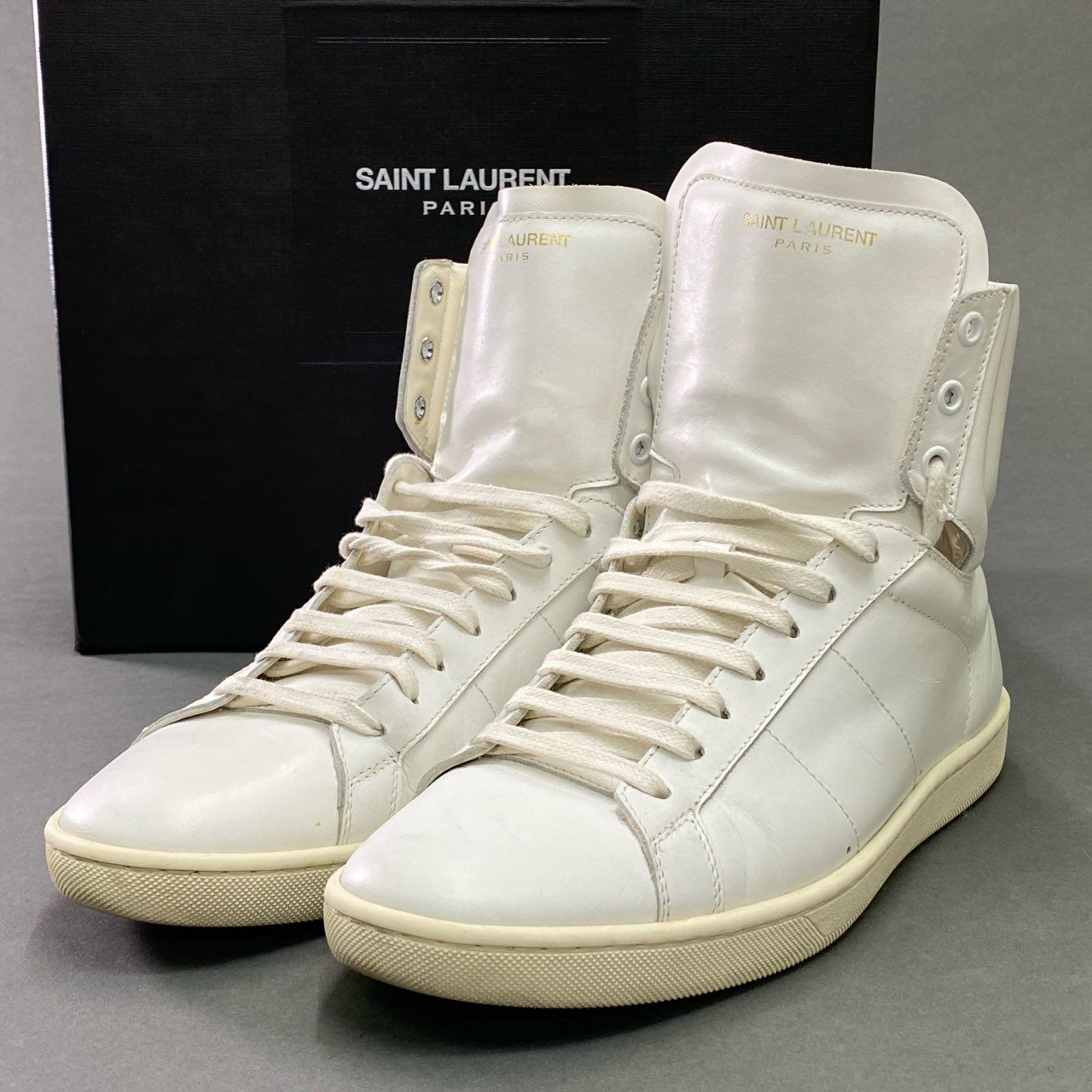 1c19 SAINT LAURENT サンローラン 金ロゴ ハイカットスニーカー SL01H 41 ホワイト レザー シューズ イタリア製