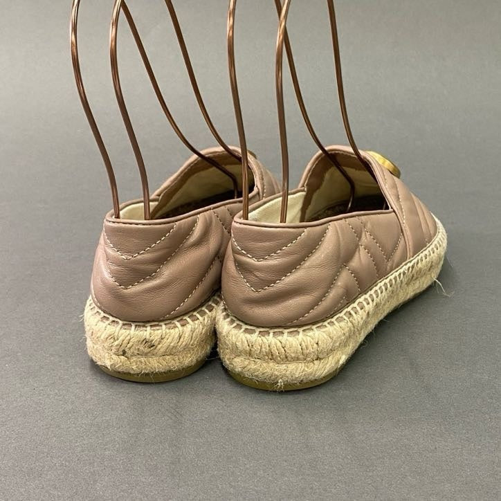 5l22 GUCCI グッチ GGマーモント エスパドリーユ レザースリッポン 36 ピンク Leather スペイン製 シューズ