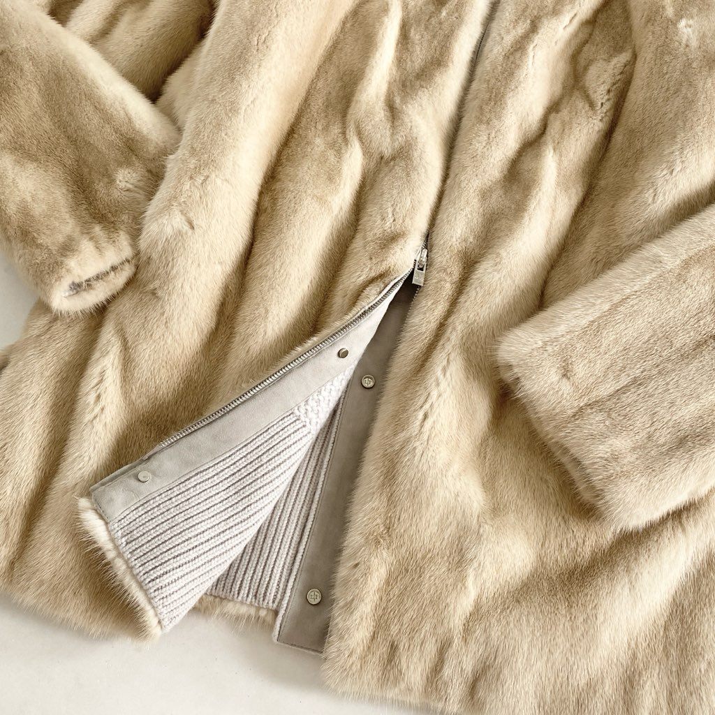 81i11 【美品】Loro Piana ロロピアーナ ベビーカシミヤ100% リバーシブル ローゲージニットブルゾン ミンクファー 毛皮コート FAI6284 サイズM レディース 女性用 アウター