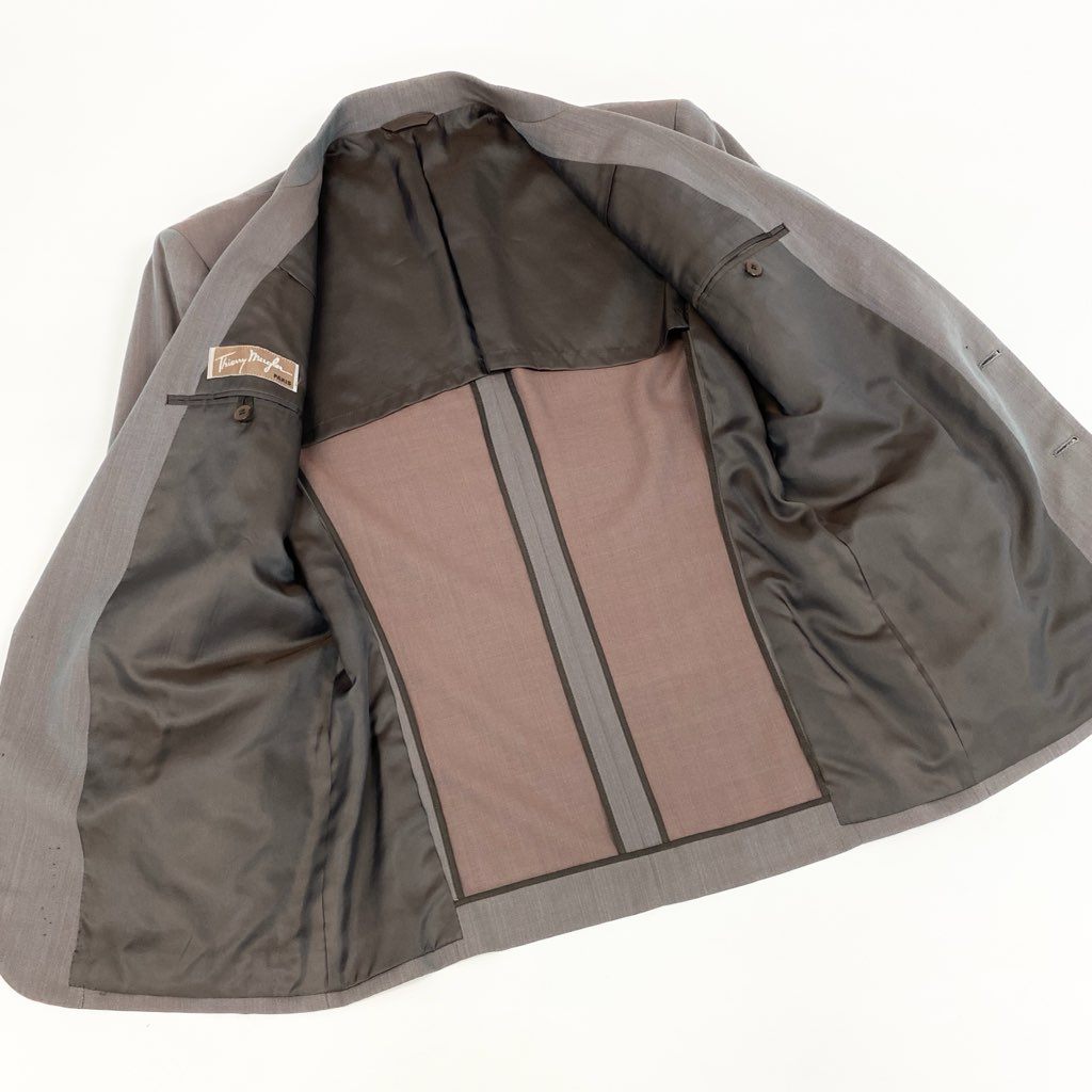 63d8-8 Thierry mugler ティエリー ミューグレー シングルスーツ セットアップ テーラードジャケット/スラックスパンツ サイズ48 グレー系 ウール ナイロン メンズ