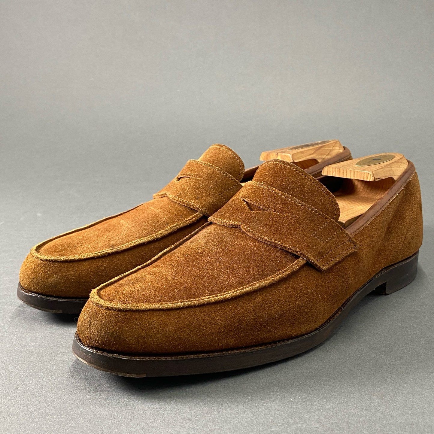 2d10 CROCKETT&JONES クロケットアンドジョーンズ × UNITED ARROWS ユナイテッドアローズ コインローファー 25.5~26.0cm相当 ブラウン スエード レザー ドレスシューズ メンズ 紳士靴 英国靴 革靴