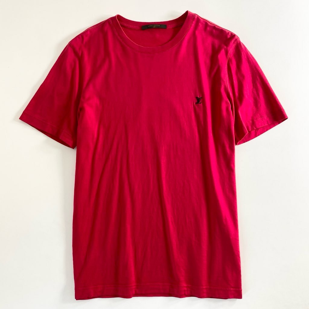 13e22 LOUIS VUITTON ルイヴィトン ワンポイント刺繍 ロゴ刺繍 半袖Tシャツ カットソー L レッド コットン100 メンズ
