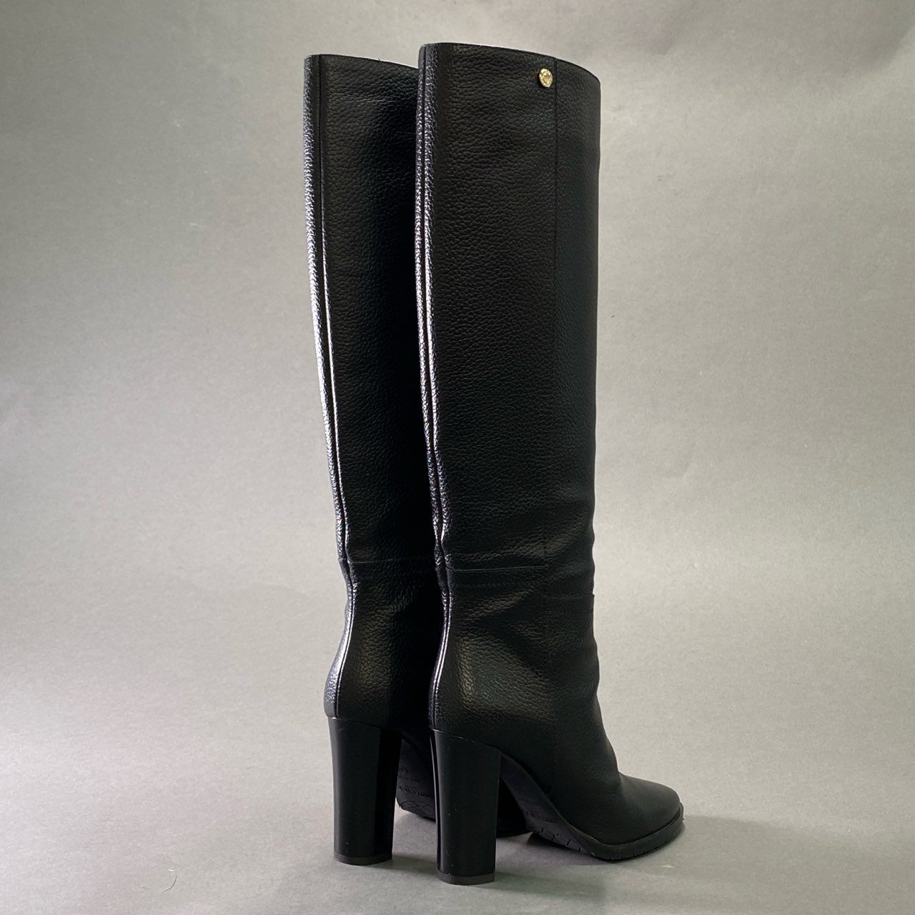 2f23 《美品》 JIMMY CHOO ジミーチュウ 本革 レザーロングブーツ 35 ブラック Leather シューズ イタリア製 女性靴