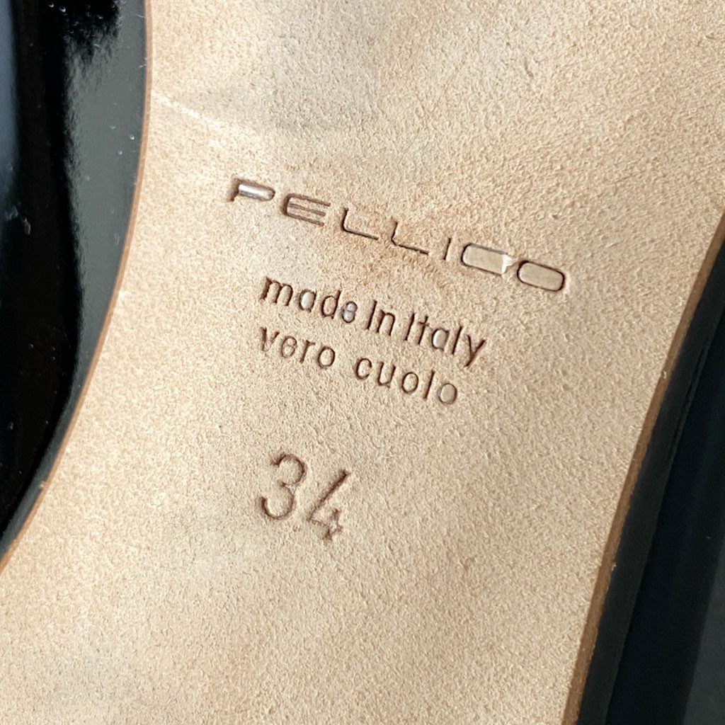 6f30 PELLICO ペリーコ オープントゥ パテントレザー パンプス 34 ブラック シューズ サンダル イタリア製