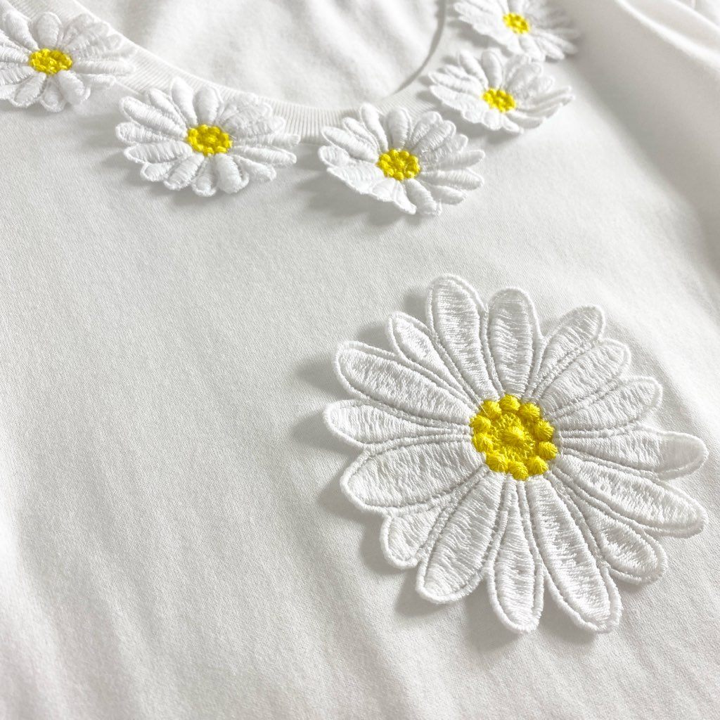 23f8 DOLCE&GABBANA ドルチェ&ガッバーナ フラワー刺繍 立体装飾レース Tシャツ 半袖カットソー サイズ38 ホワイト レディース