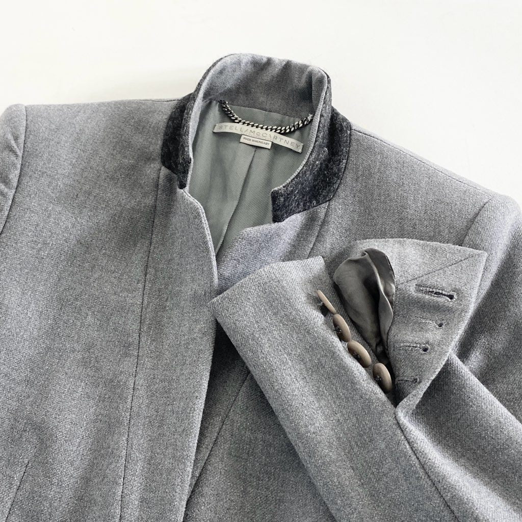 37g6 《美品》 STELLA McCARTNEY ステラマッカートニー テーラードジャケット ブレザー ビジネス フォーマル 34 グレー ウール