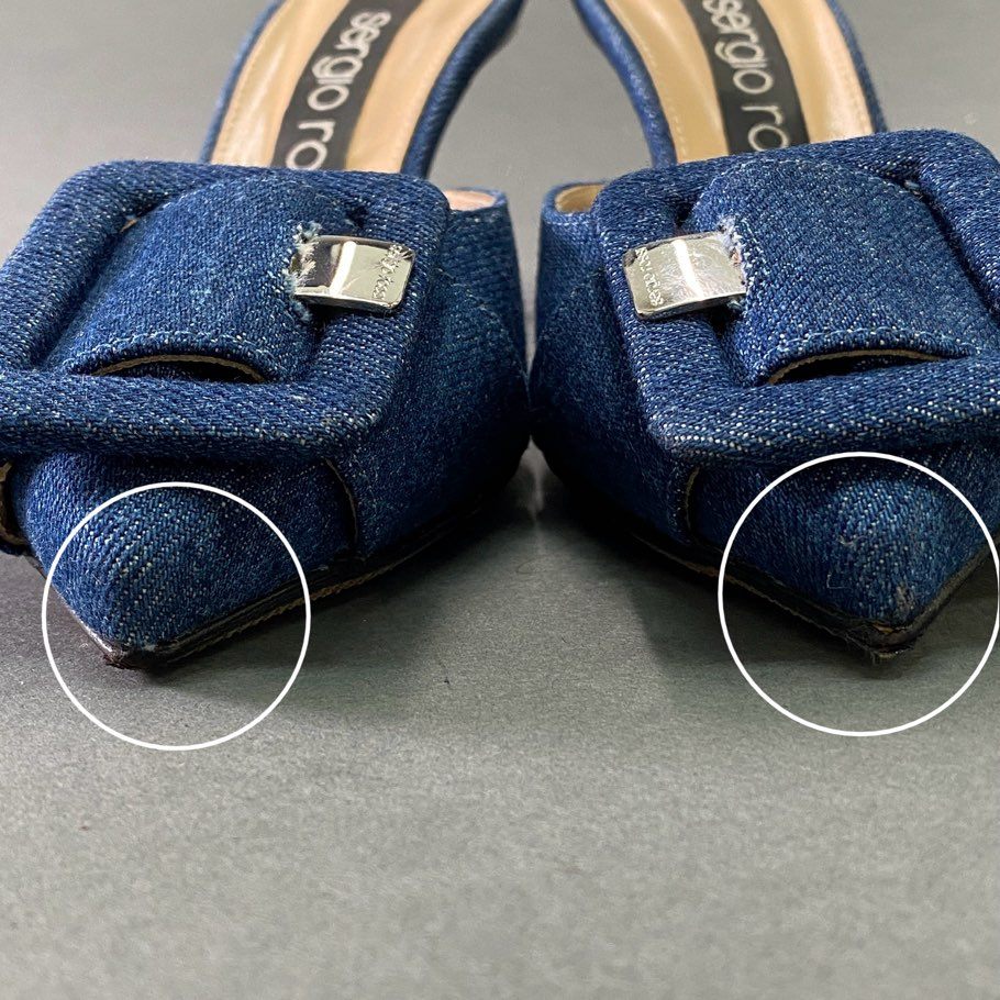 4e5 sergio rossi セルジオロッシ SR1 デニム バックル ミュール パンプス 34 1/2 ブルー DENIM イタリア製 サンダル レディース 女性用 シューズ 靴