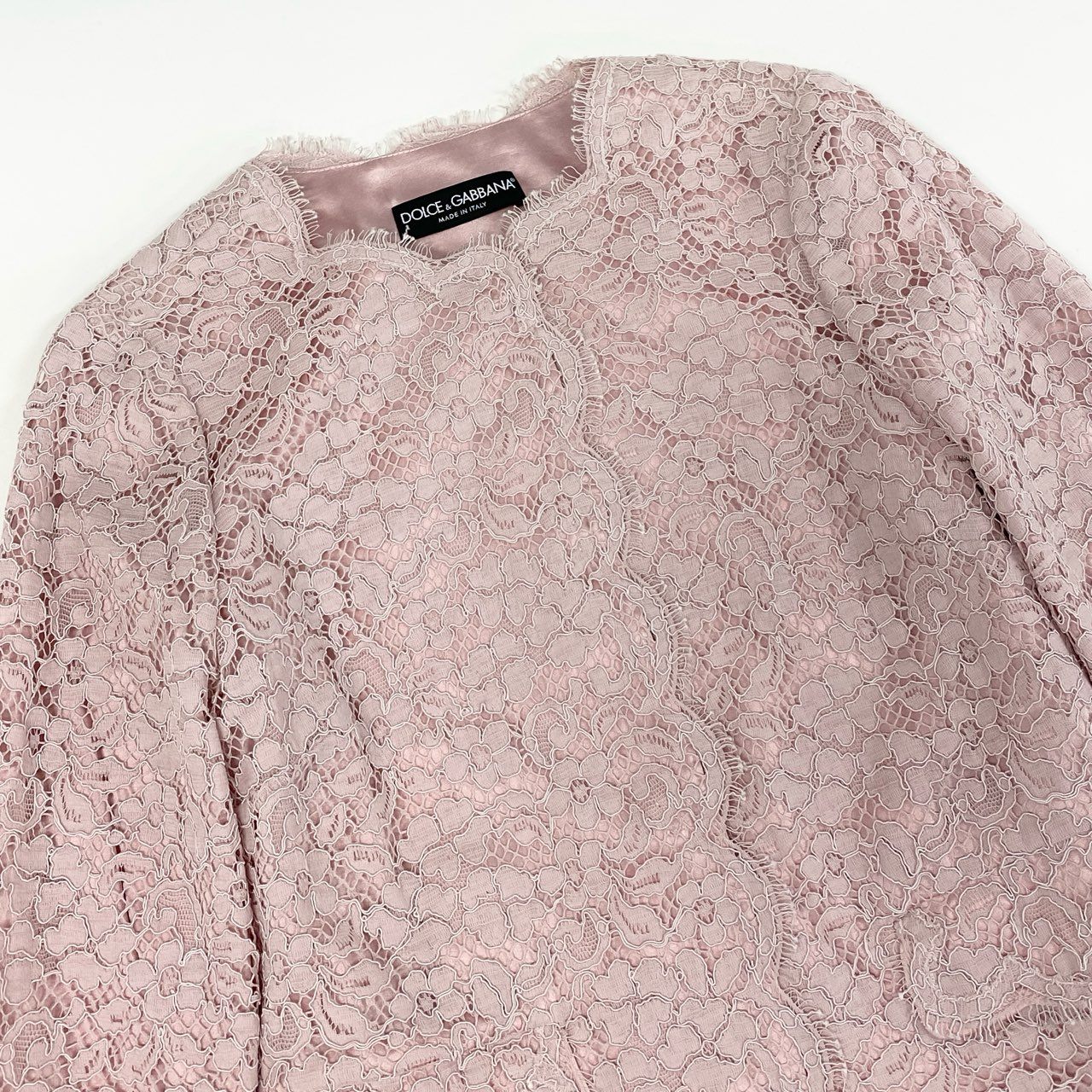 8d2 【美品】 DOLCE&GABBANA ドルチェアンドガッバーナ 総レース ノーカラージャケット カーディガン サイズ40 ピンク レディース イタリア製