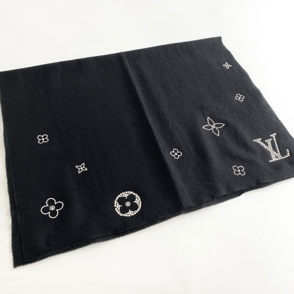 1f8 LOUIS VUITTON ルイヴィトン エトール モンテカルロ カシミヤ100% ラインストーン マフラー ストール M74268 ブラック cashmere LV イタリア製 ショール