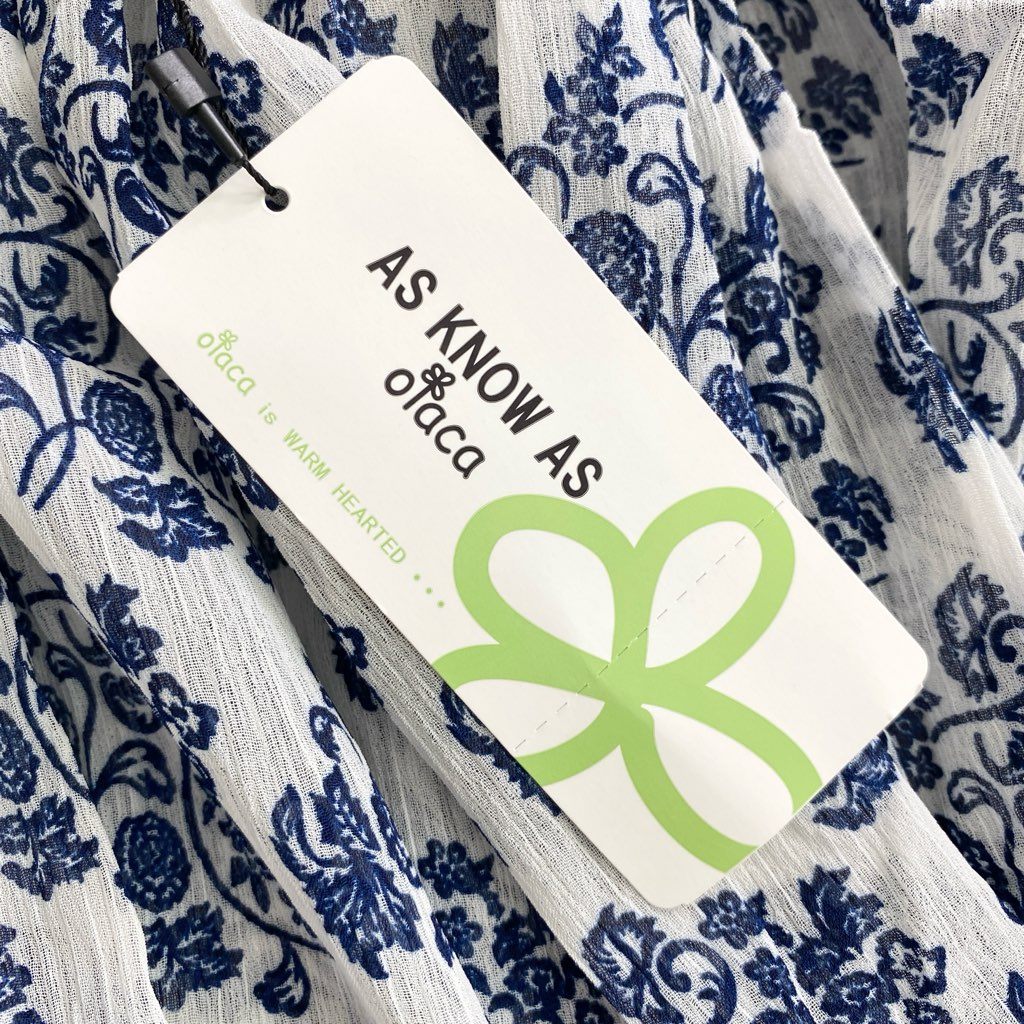 27e24-1 《未使用》 AS KNOW AS olaca アズノウアズ オオラカ インドへ誘うキャミワンピース 膝丈ワンピース サイズ19 ホワイト×ブルー レディース