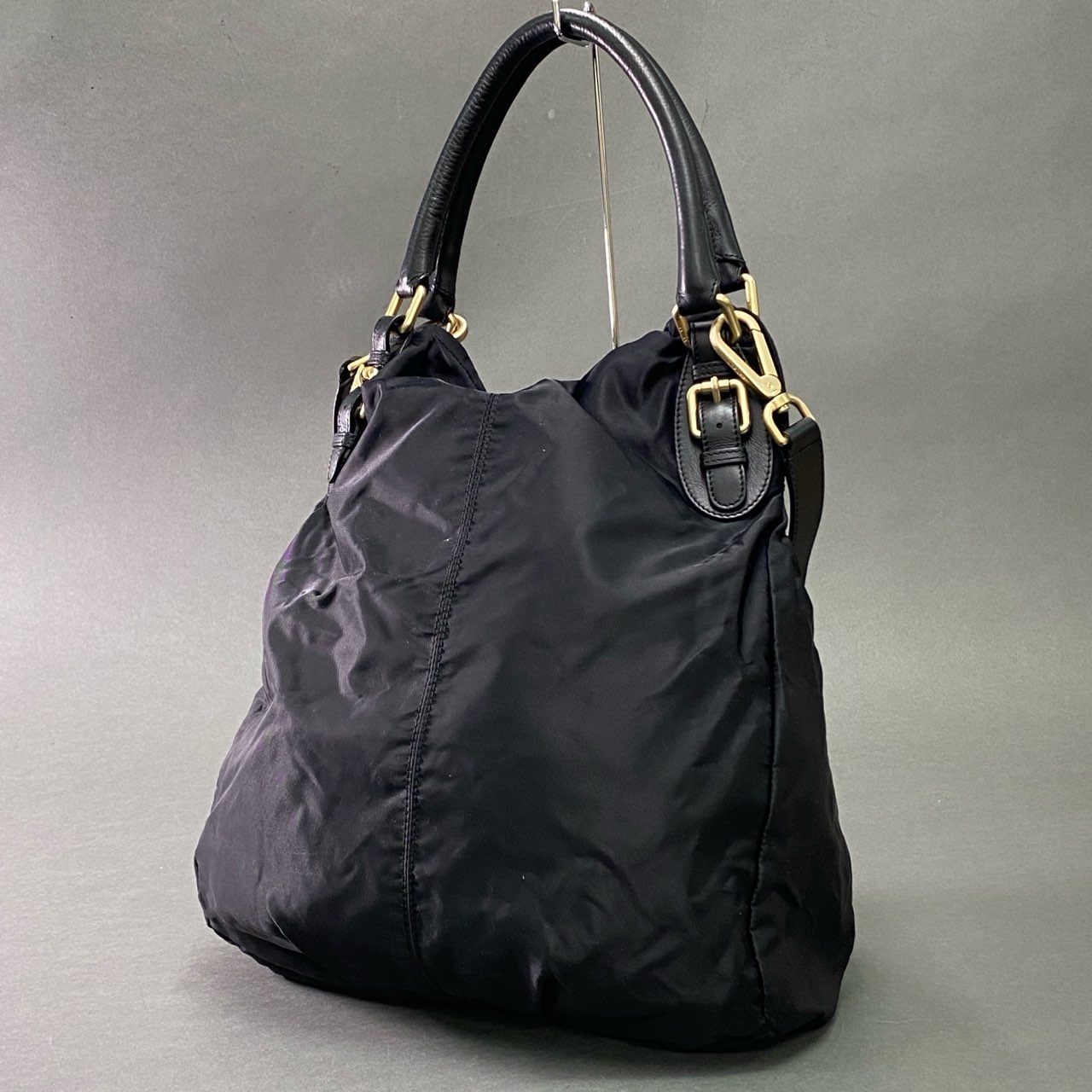 Gb12 Max Mara マックスマーラ 2WAY ショルダーバッグ ブラック ナイロン レザー ハンドバッグ 鞄 イタリア製