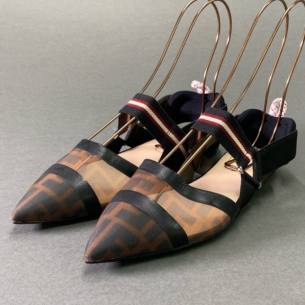 6f8 FENDI フェンディ メッシュ素材 ズッカ柄 フラットシューズ フラットパンプス サイズ37 レディース 女性用 靴 シューズ
