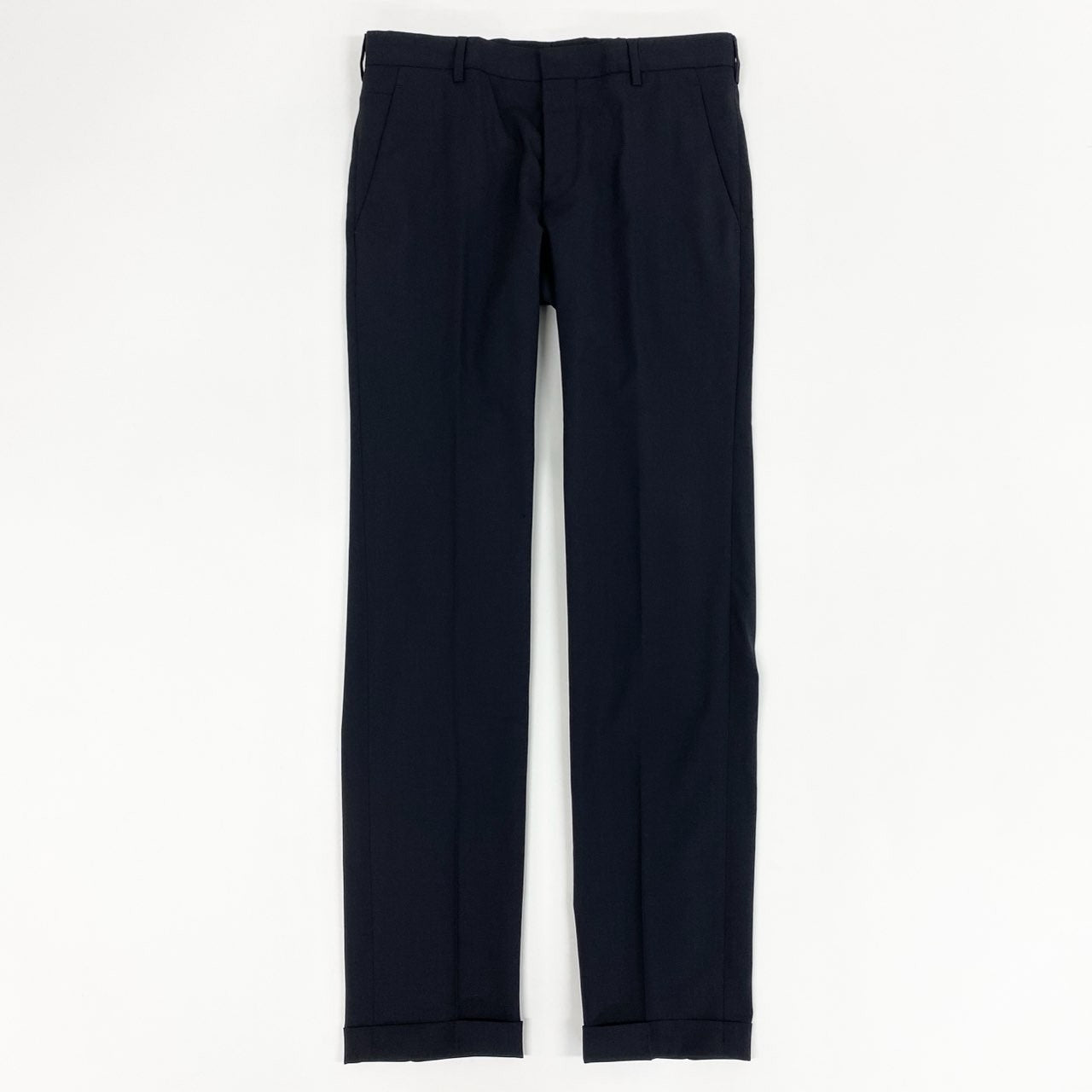 35k28② 《美品》 PRADA プラダ イタリア製 スラックスパンツ テーパードパンツ バージンウール ビジネス 通年 DNA559 44 ネイビー 綿100