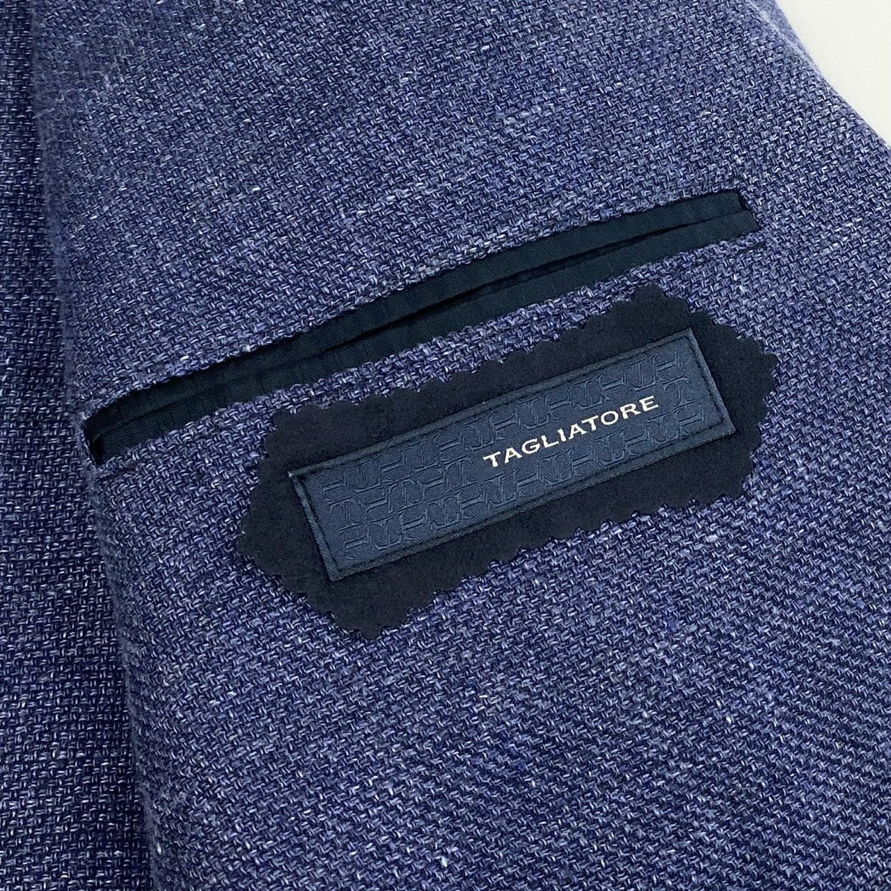 64g18 《美品》 TAGLIATORE タリアトーレ ウール混 リネンテーラードジャケット 48 ブルー ブレザー スーツ フォーマル