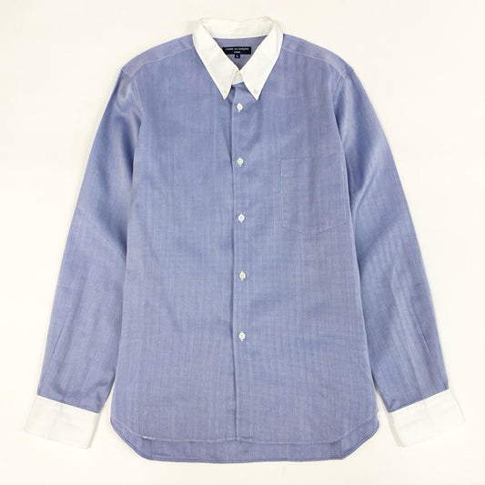 54g10 《美品》 COMME des GARCONS HOMME コムデギャルソンオム ヘリンボーン ワンポケ 長袖シャツ L ブルー トップス SHIRT AD2008