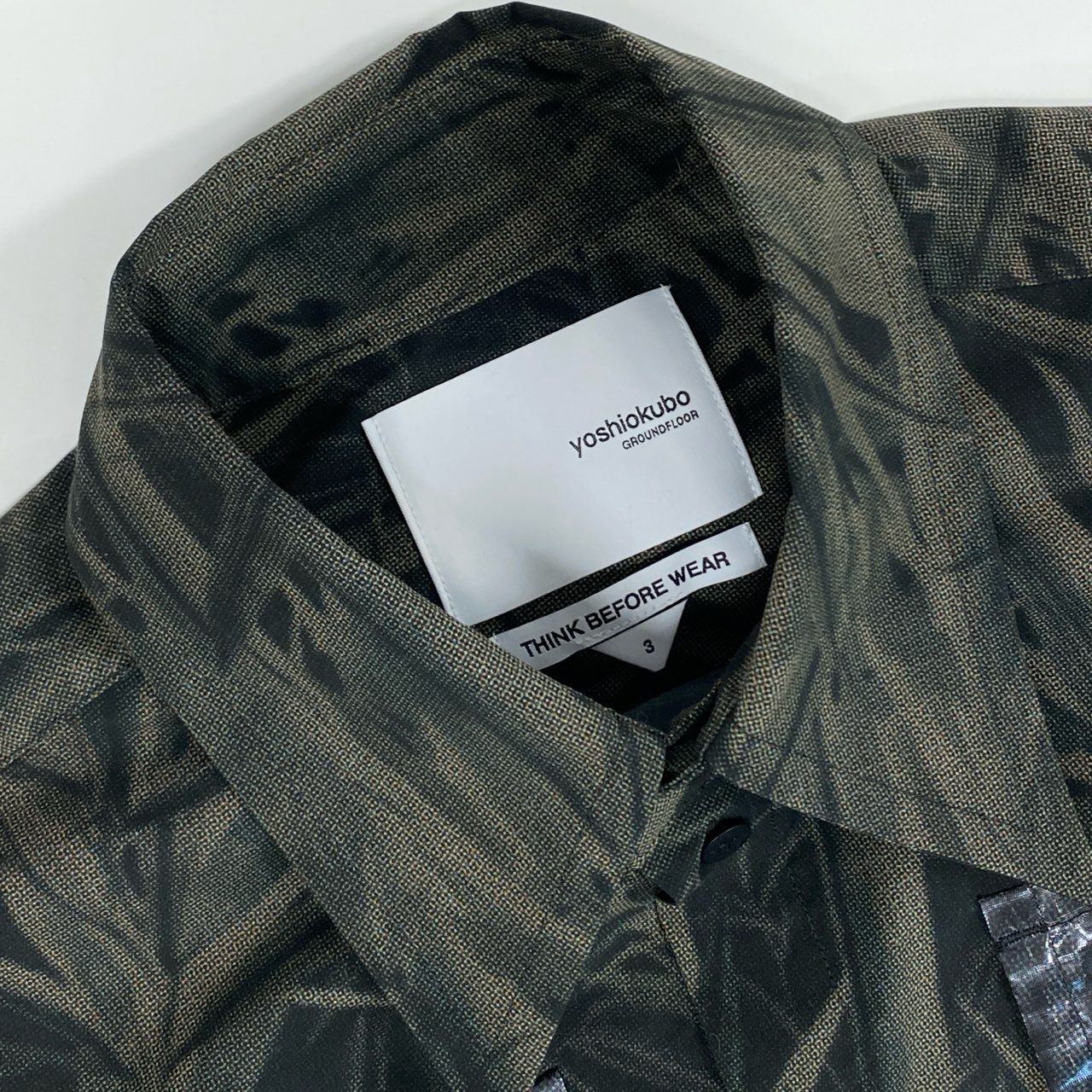 50l6 《美品》 yoshiokubo ヨシオクボ 日本製 S/S BAMBOO FILM PKT SHT 半袖シャツ 総柄 ショートスリーブ YKS22210 3 カーキ