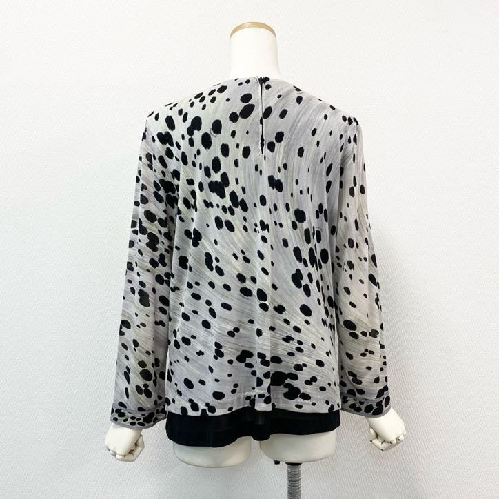 80g23 LEONARD レオナール 長袖カットソー カンカン素材 トップス ストレッチ ダルメシアン柄 レディース 女性用 0199501 LL グレー