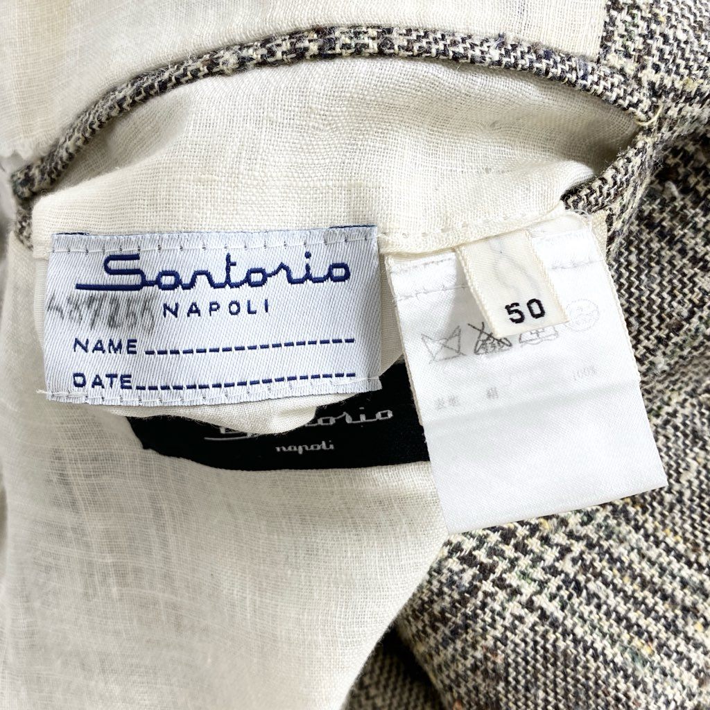 34d10 イタリア製 Sartorio napoli サリトリオ ナポリ テーラードジャケット サマージャケット サイズ50 グレー チェック シルク100% メンズ 紳士服