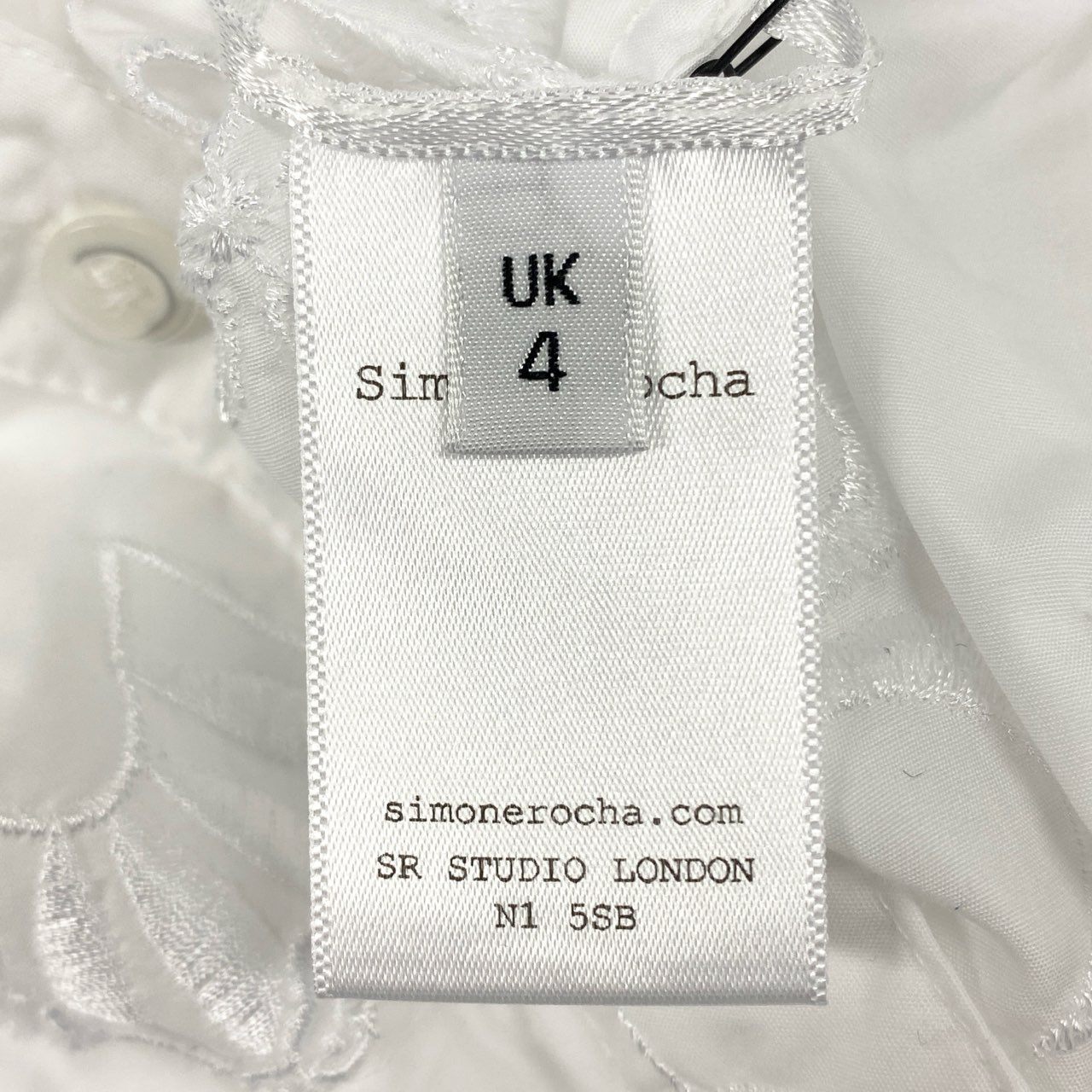56f5 SIMONE ROCHA シモーネロシャ レース刺繍 長袖 セーラーブラウス シャツ チュニック ソングスリーブ トップス UK4 ホワイト コットン