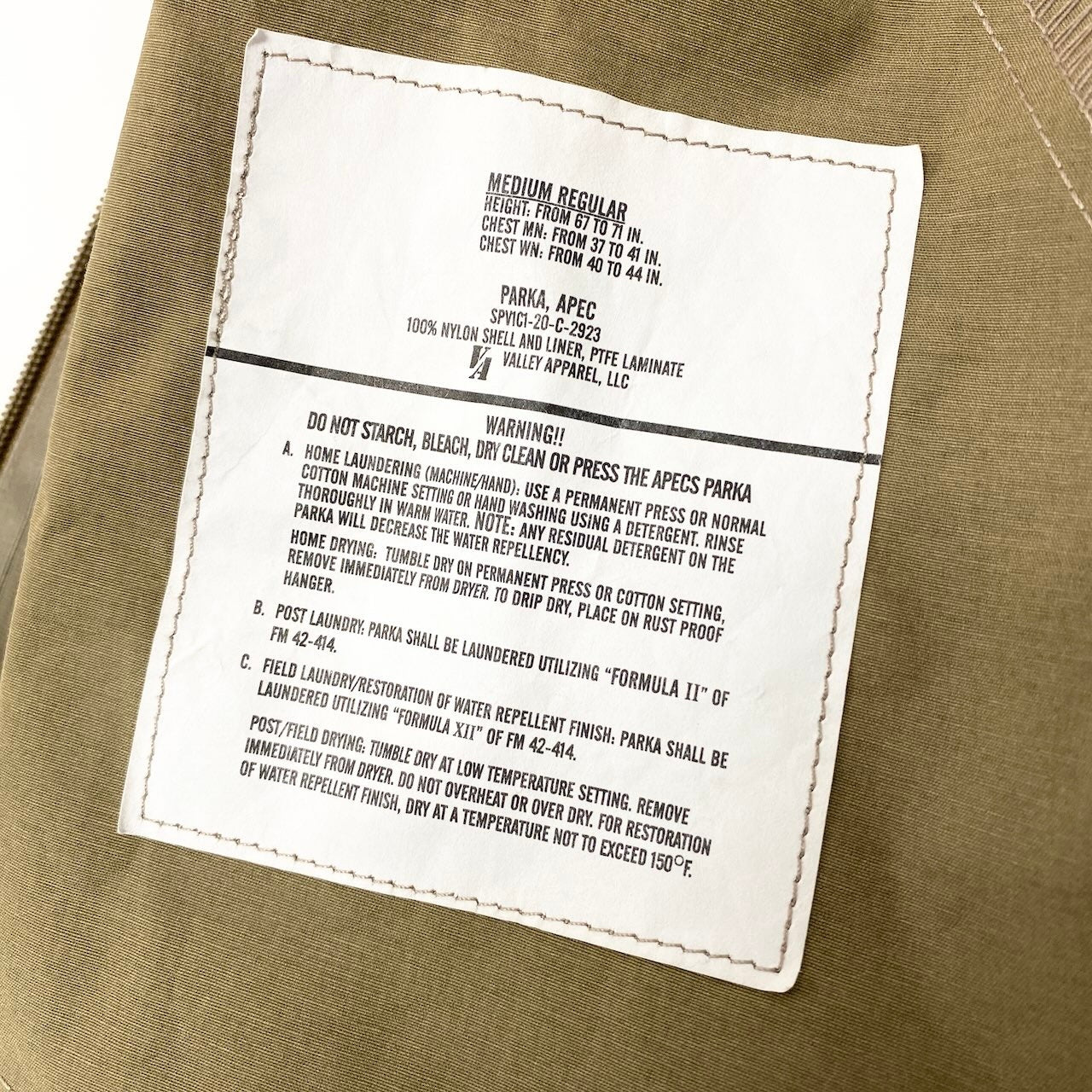 29e7 VALLEY APPAREL バレー アパレル エアフォースアメリカ米軍空軍 ゴアテックスパーカー カモフラージュ カーキ ナイロン100% メンズ 男性用t18r