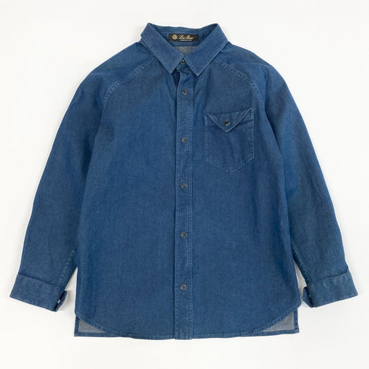 68j15 Loro Piana ロロピアーナ デニムシャツ 長袖シャツ トップス 胸ポケット 46サイズ インディゴ キッズ メンズu02t