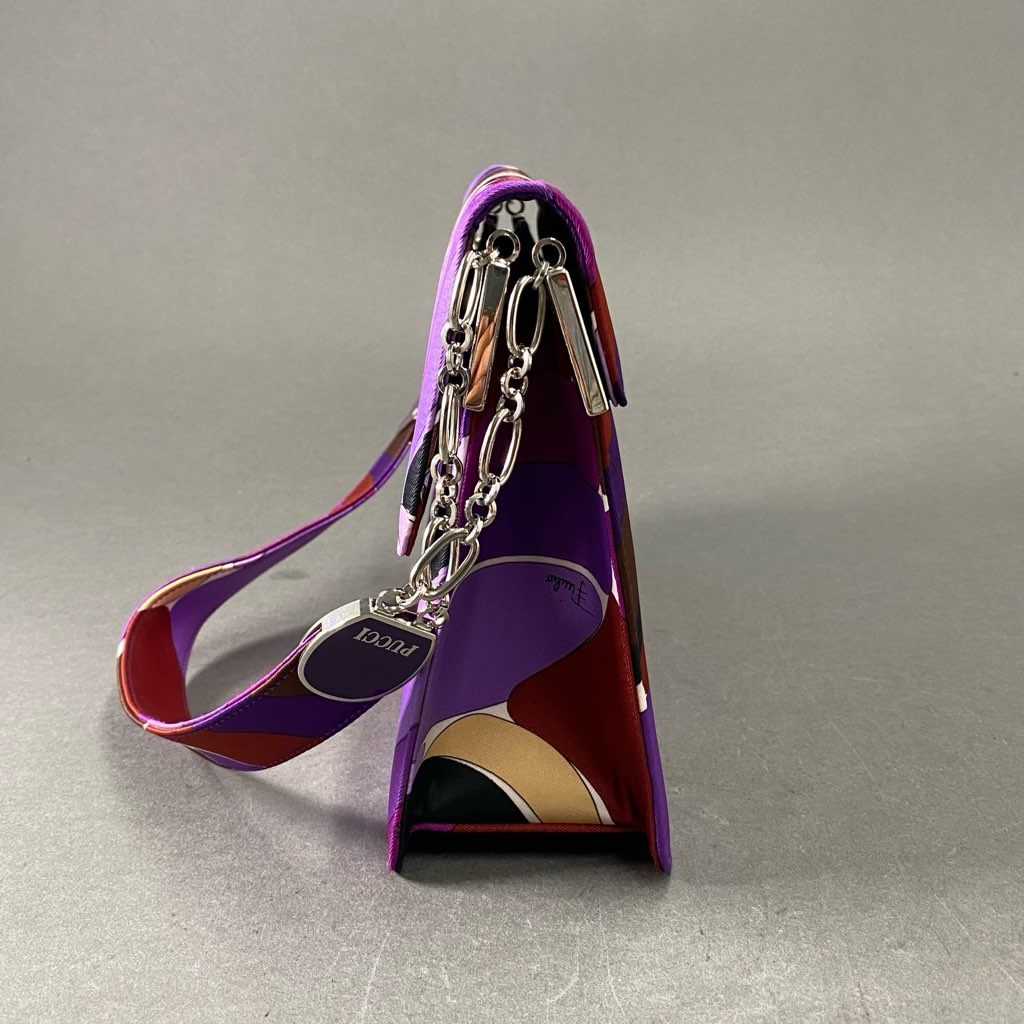 78f8 《美品》 Emilio Pucci エミリオプッチ ワンショルダーバッグ パープル プリント パーティ セレモニー チェーン カバン