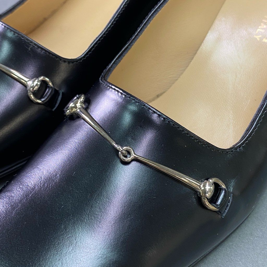 5e10 《極美品》 GUCCI グッチ ホースビット レザーパンプス 7 ブラック Leather シューズ イタリア製