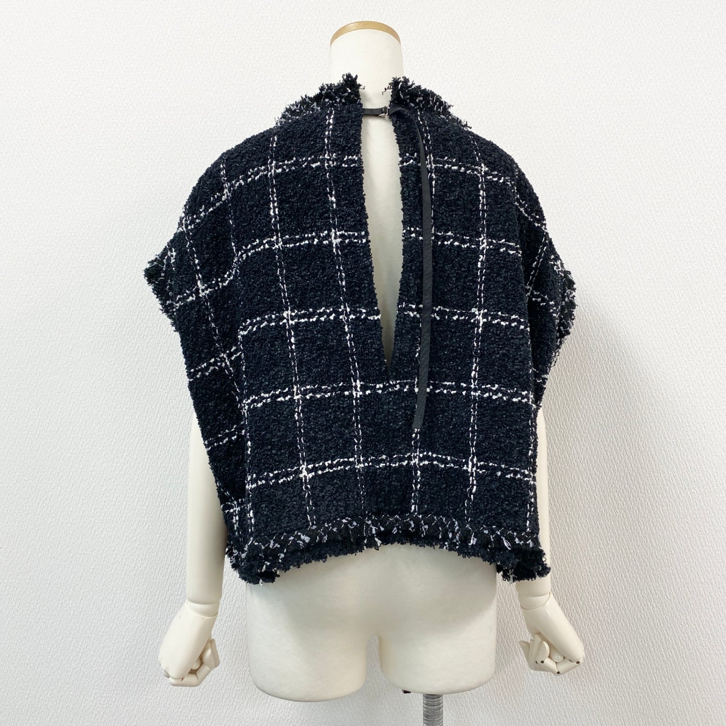 16h9《極美品》sacai サカイ 24SS ツイードプルオーバー オーバーサイズ 24-07144 サイズ1 ブラック ホワイト レディースk02i