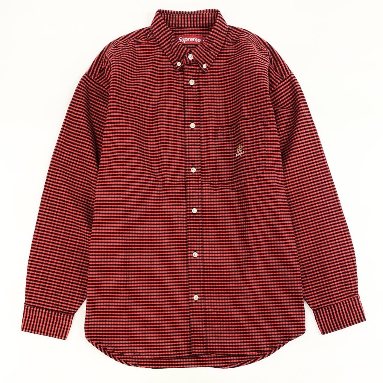 81h7《美品》 SUPREME シュプリーム 24SS Loose Fit Flannel Oxford shirt ルーズフィット フランネルシャツ 長袖 Mサイズ レッド コットン メンズo07t