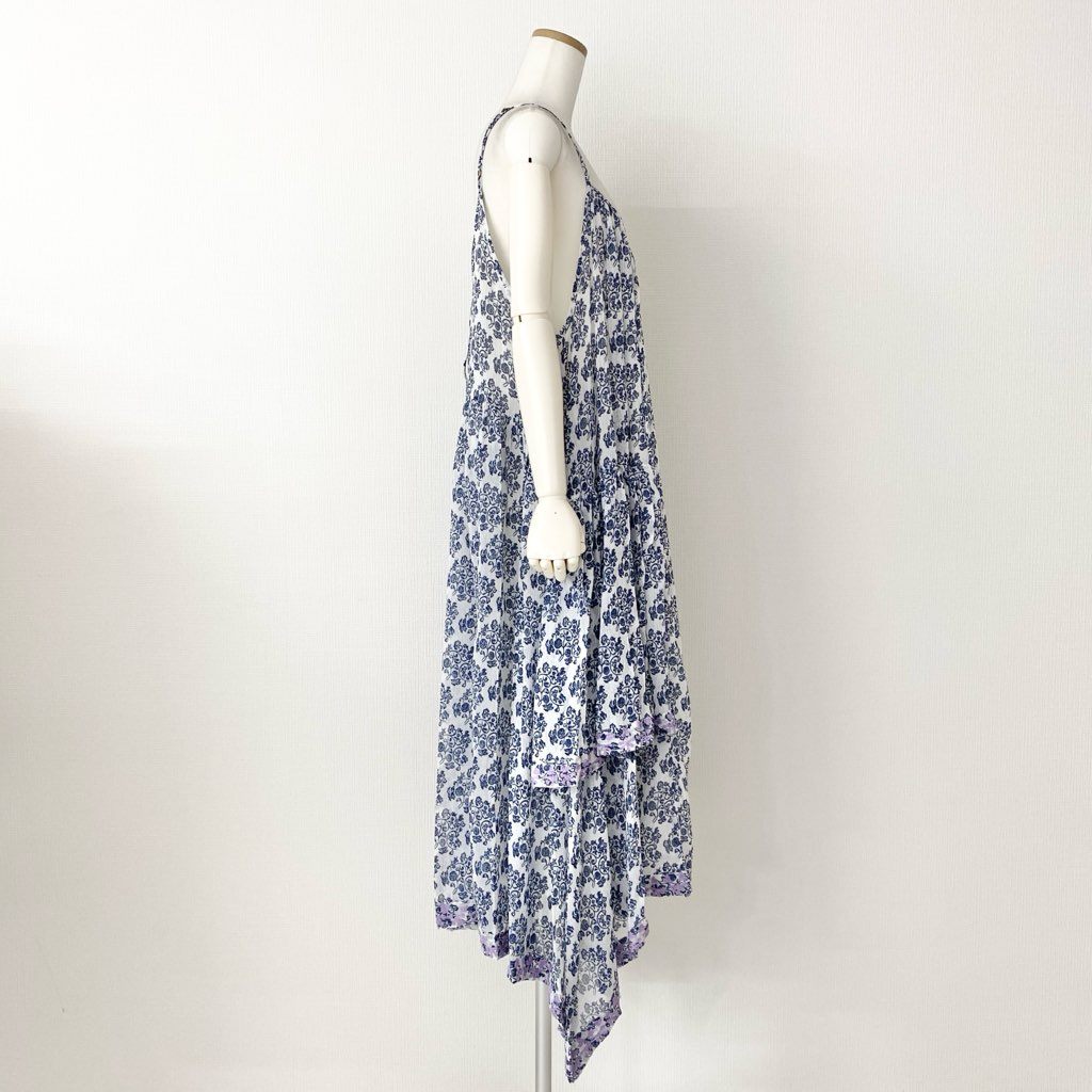 27e24-1 《未使用》 AS KNOW AS olaca アズノウアズ オオラカ インドへ誘うキャミワンピース 膝丈ワンピース サイズ19 ホワイト×ブルー レディース