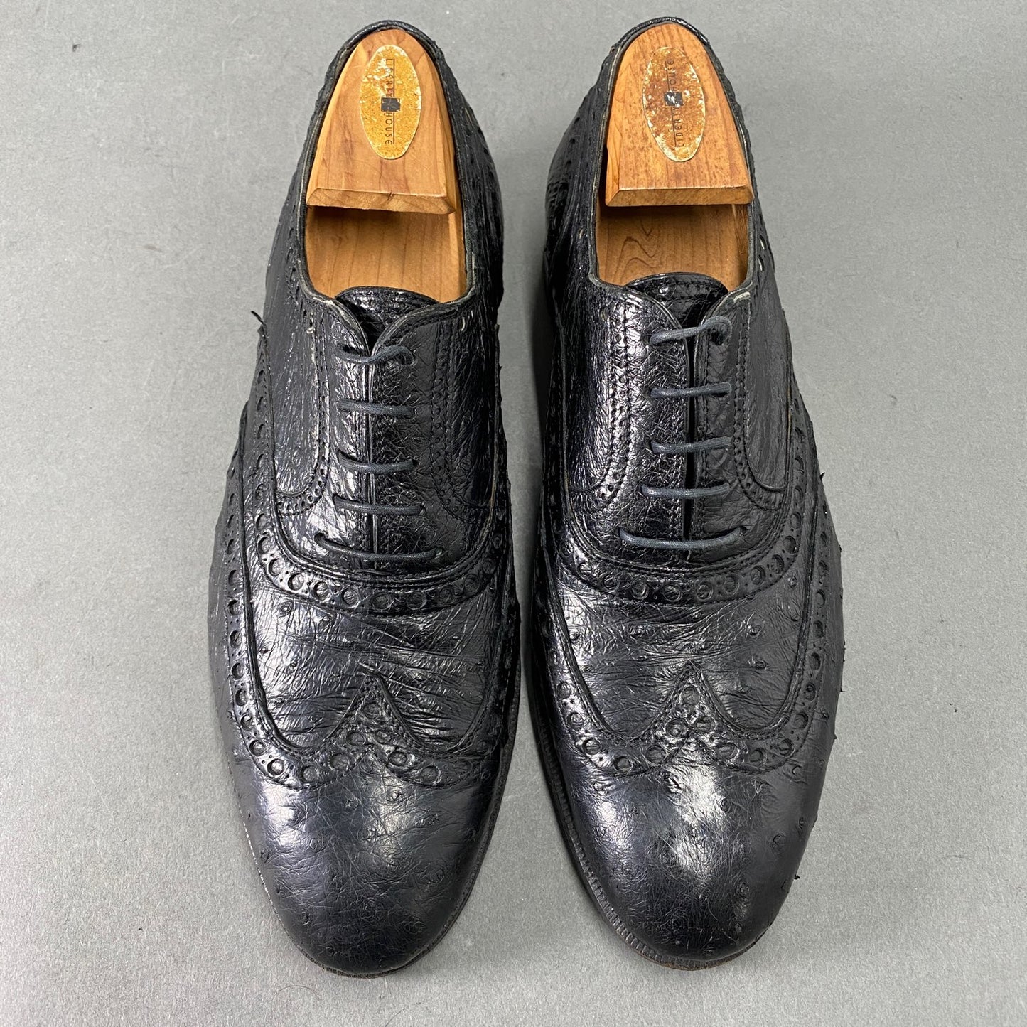 3L22《伊製》GUCCI グッチ 本クロコ ウィングチップ ドレスシューズ 革靴 ビジネスシューズ 40D ブラック クロコダイル メンズ