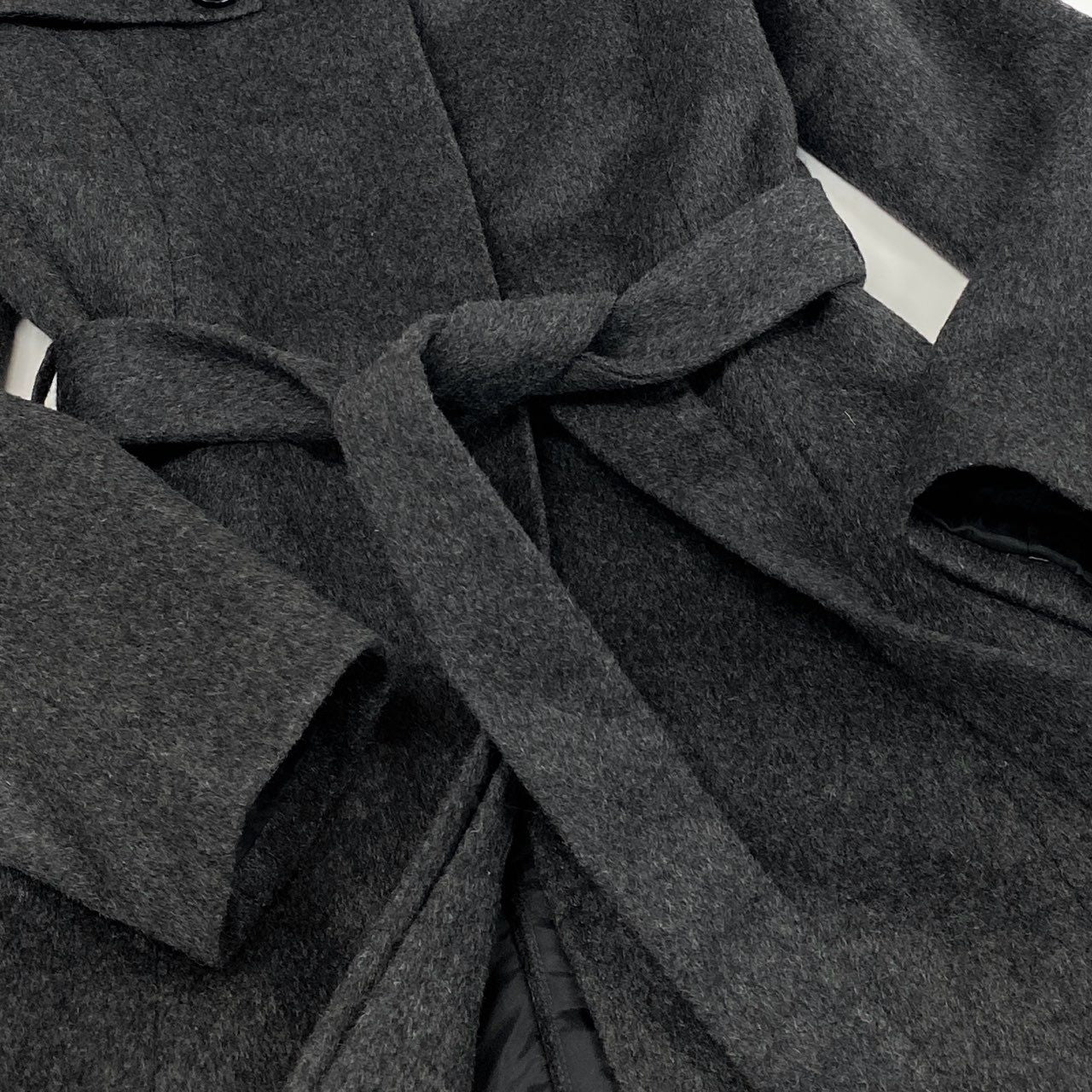 58f20 BARNEYS NEWYORK バーニーズニューヨーク 総カシミヤ ベルテッドステンカラーコート ロングコート 38 グレー Pure Cashmere カシミヤ100 カシミア レディース