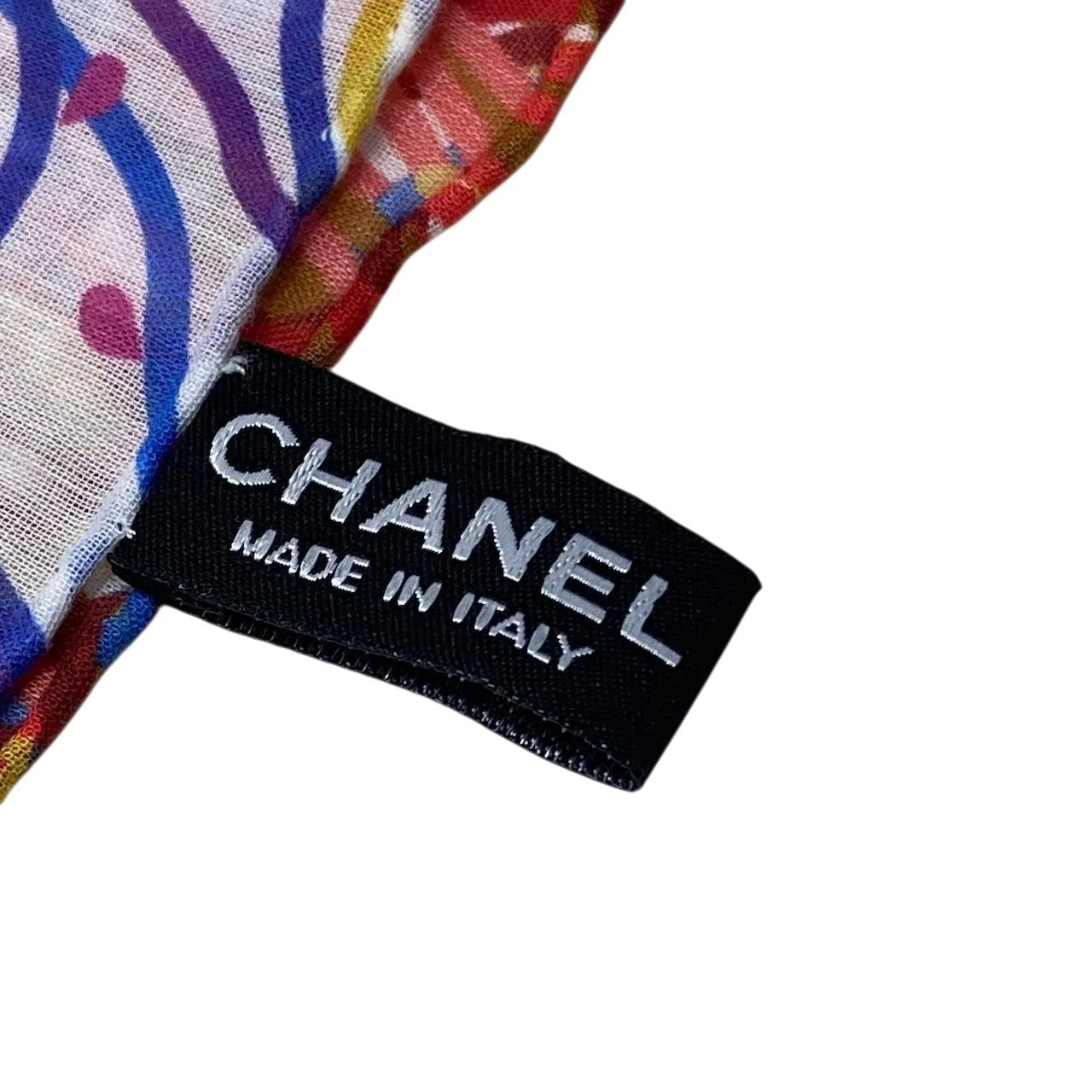 g16【極美品】CHANEL 大判スカーフ ストール イタリア製 マルチカラー コットン100% レディース 女性用k02i