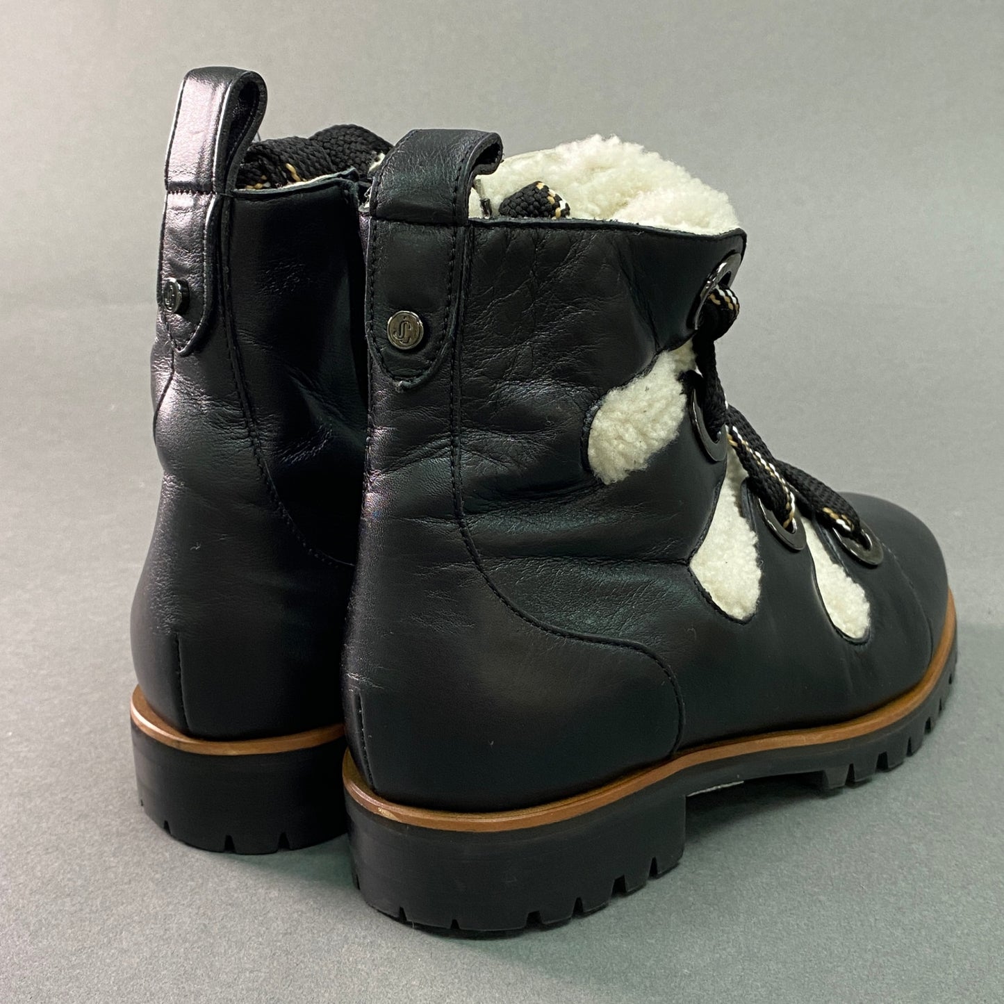 3g8《美品》定価¥175.000 JIMMY CHOO ジミーチュウ BEI FLAT ベイフラット ボアブーツ 35 ブラック レザー シューズ 保存袋有