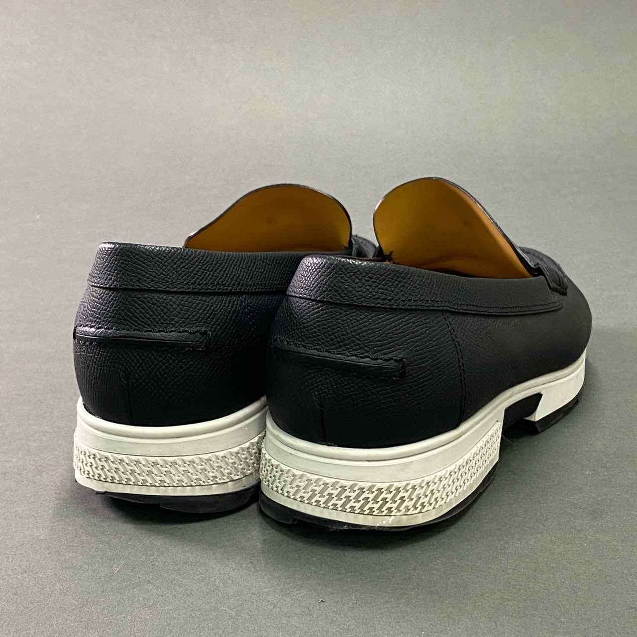 7b7 HERMES エルメス フラットシューズ スリッポン レザースニーカー Leather Hロゴ 保存袋付属 41 ネイビー