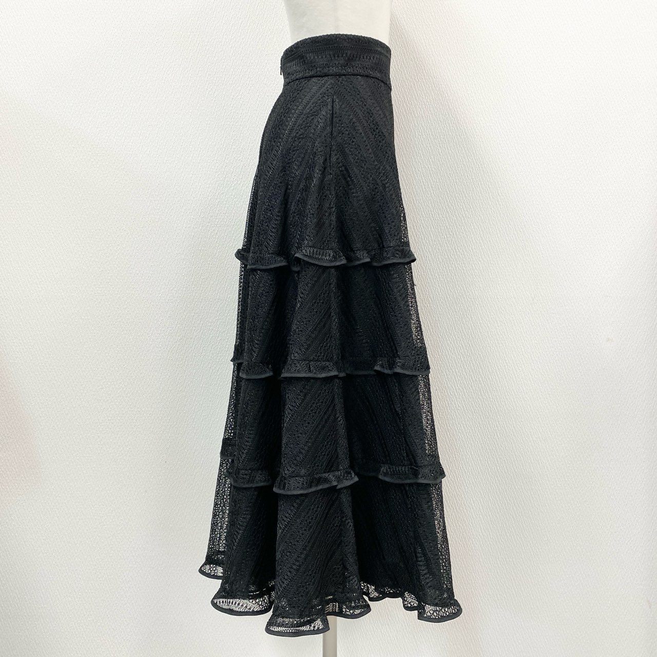 54l25 1《美品》 ADEAM アディアム フォクシー 42794 ハイビスカススカート ロングスカート ティアード サイズ0 ブラック ポリエステル100% レディース 日本製