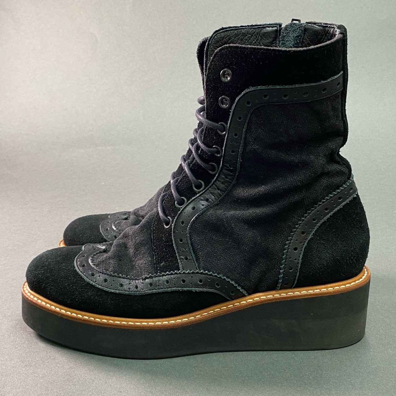 3f27 《美品》 Y's ワイズ レースアップブーツ 1 ブラック Yohji Yamamoto ヨウジヤマモト シューズ 厚底