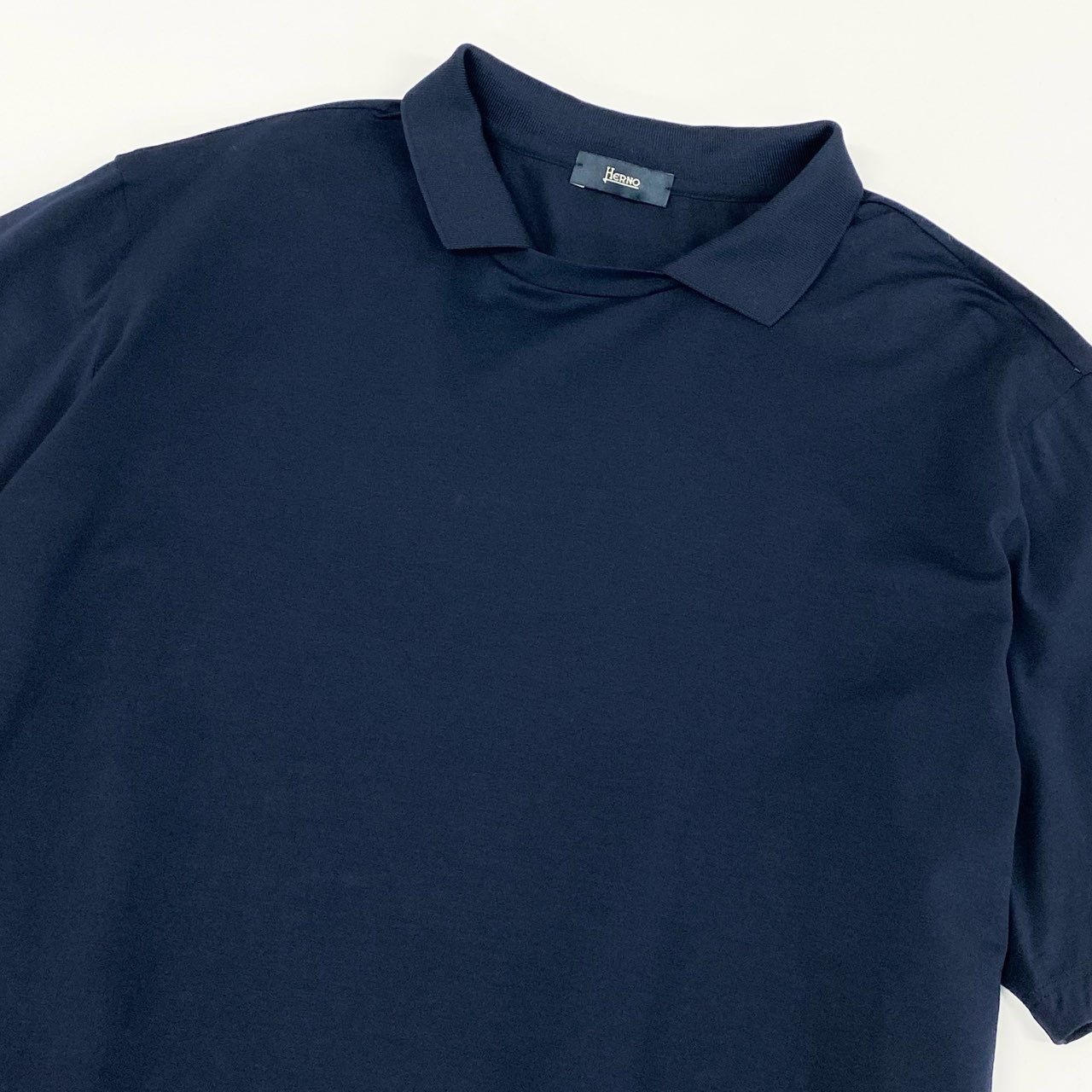 10F11 《美品》 HERNO ヘルノ 半袖ポロシャツ シャツ トップス プルオーバー サイズ52 ネイビー コットン ポリウレタン メンズ 紳士服