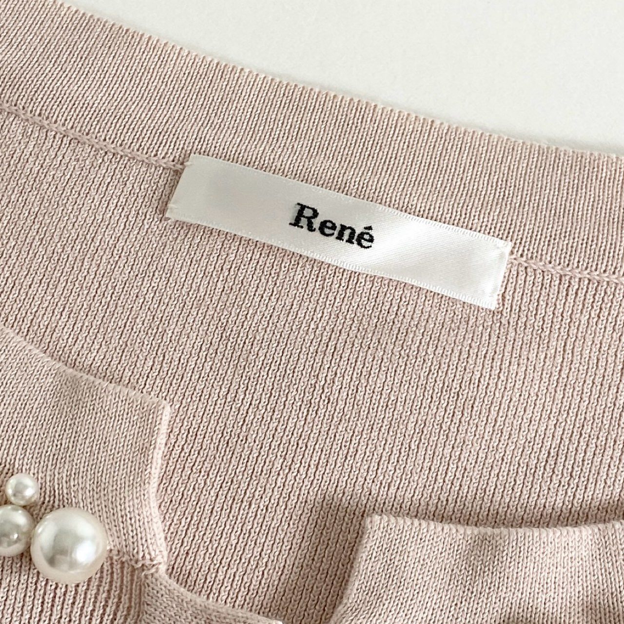 88j2 Rene ルネ パールネック カーディガン 34 ピンク 羽織 日本製 Pearl Neck Cardigan