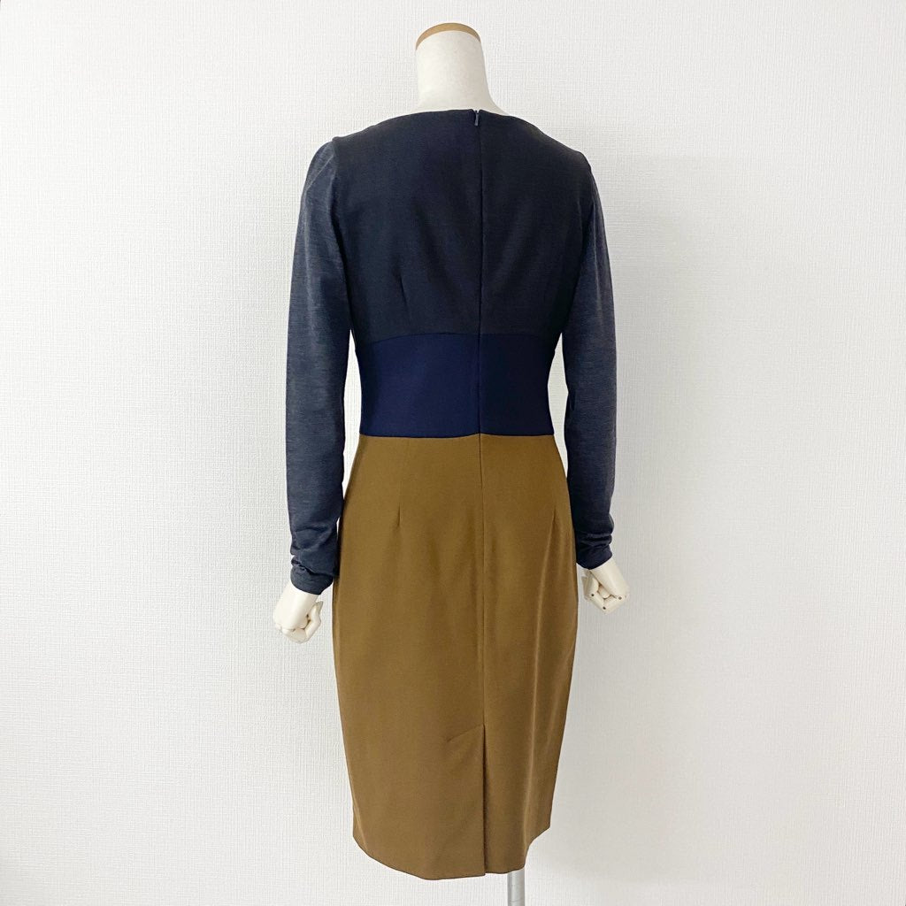 52h13 《未使用保管品》定価¥91,000 Max Mara マックスマーラ 袖切替 ウールワンピース 38 グレー ブラウン ドレス イタリア製