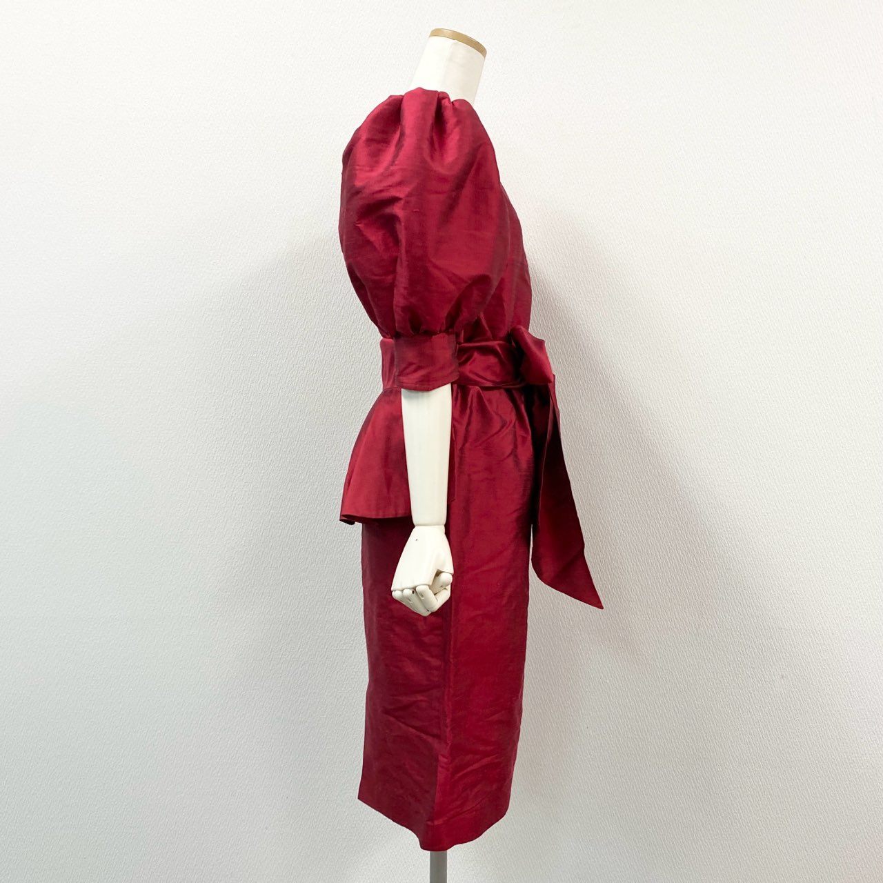65g18 【Vintage】Thierry Mugler ティエリーミュグレー シルク100 デザインワンピース 半袖ドレス サイズ9 レッド系 レディース 女性用