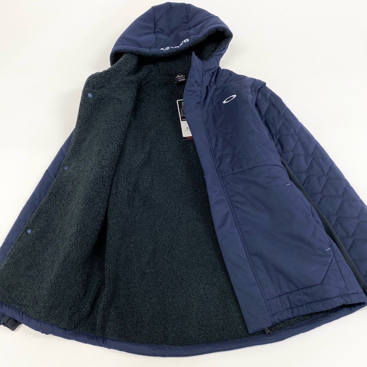 58i10-2《未使用品》タグ付 OAKLEY オークリー UNEVEN PUFF JACKET 3.0 中綿2wayジャケット ベスト ゴルフウェア アウター ロゴ刺繍 大きいサイズ FOA402870 2XL ネイビー メンズk02i